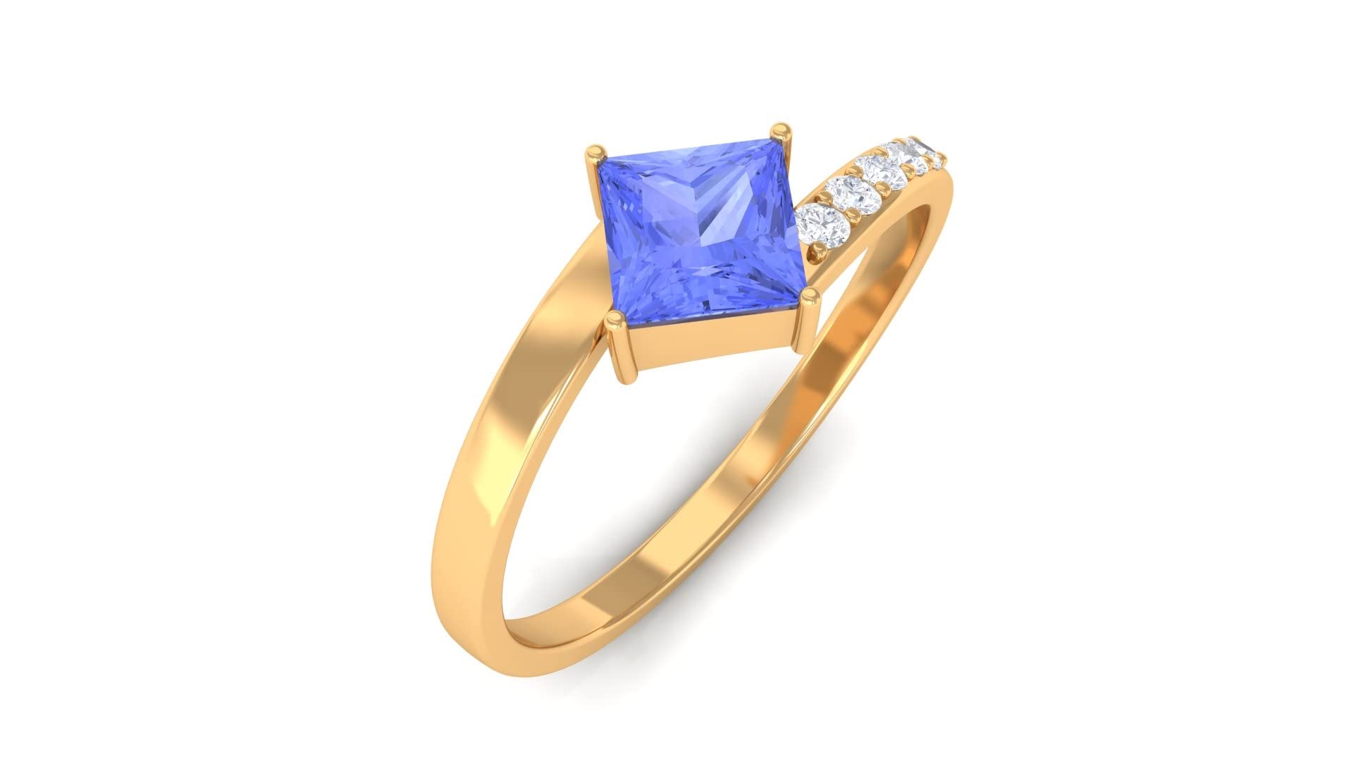 3/4 CT Princess Cut Tanzanite and Diamond Ring - 14K Solid Gold Solitaire Promise Ring - December Birthstone Jewelry for Women - Perfect for Engagement, Anniversary & Special Occasions