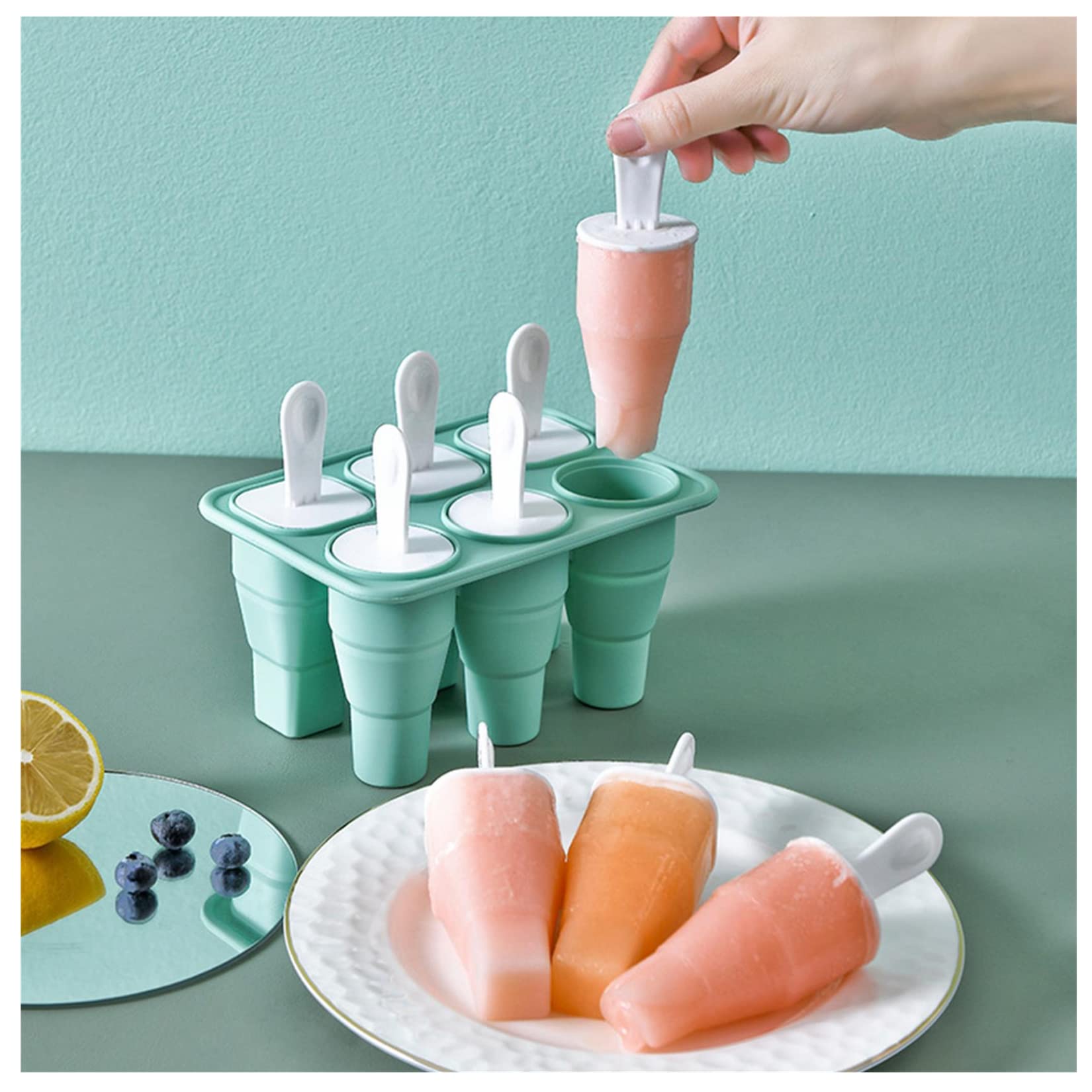 TOPUUTP 6-Piece Collapsible Silicone Popsicle Molds - BPA Free, Easy Release Ice Cream & Popsicle Maker with Reusable Sticks for Homemade Frozen Treats - Perfect for Summer Parties, Kids Snacks & Healthy Desserts