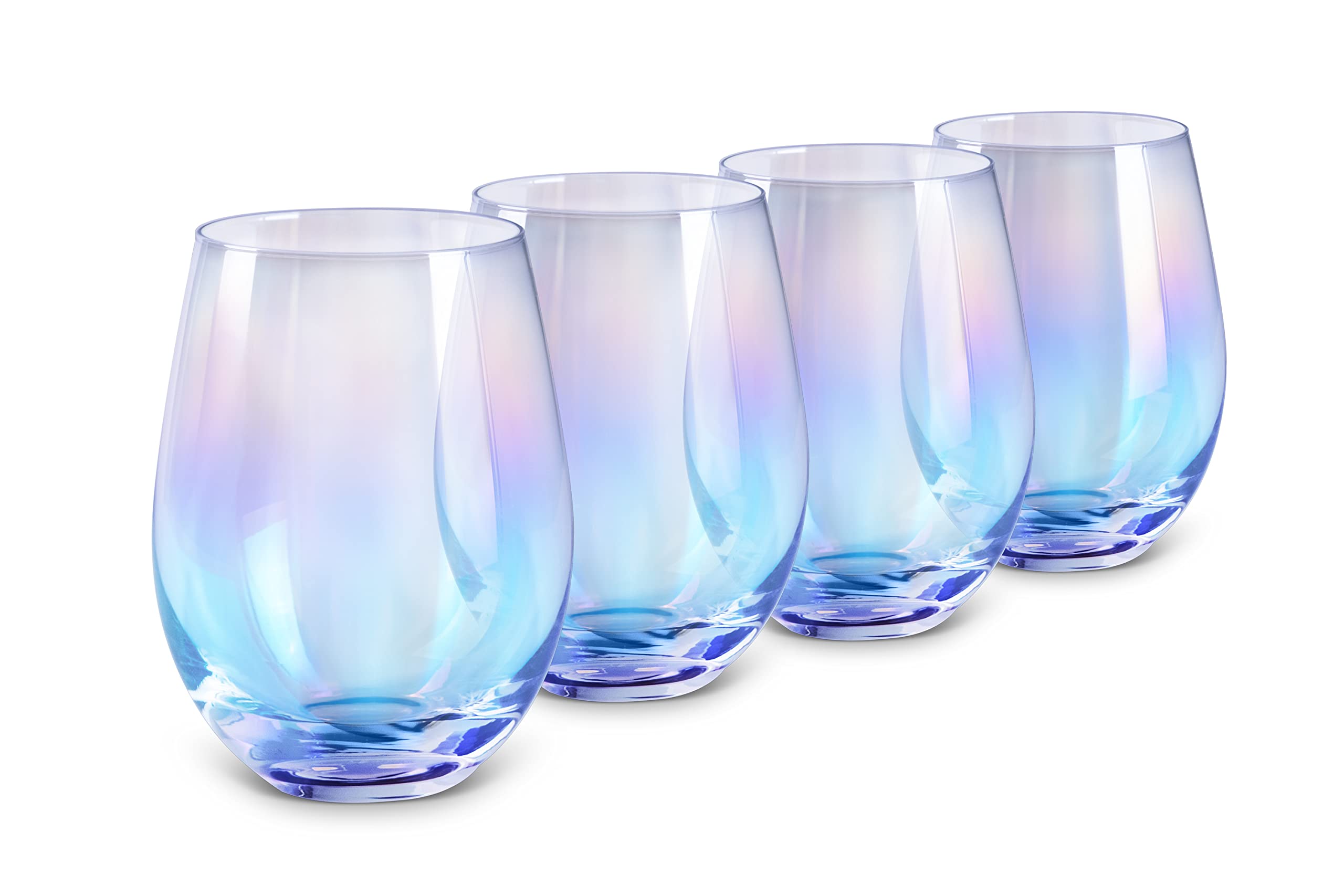 Rainbow Stemless Wine Glasses Set of 4 - 20oz Iridescent Drinking Cups for Red & White Wine, No Stem Tumblers, Elegant Beverage Glasses for Water, Juice, Cocktails - Perfect for Home, Bar, Parties, Weddings & Gift Giving