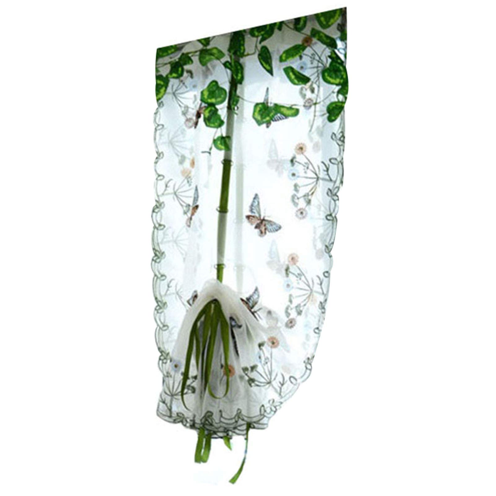Kaaka Window Curtains - Elegant Butterfly Flower Embroidered Fan-Shaped Chiffon Sheer Curtains for Living Room, Bedroom & Home Decor - White | Light Filtering & Privacy Window Treatment