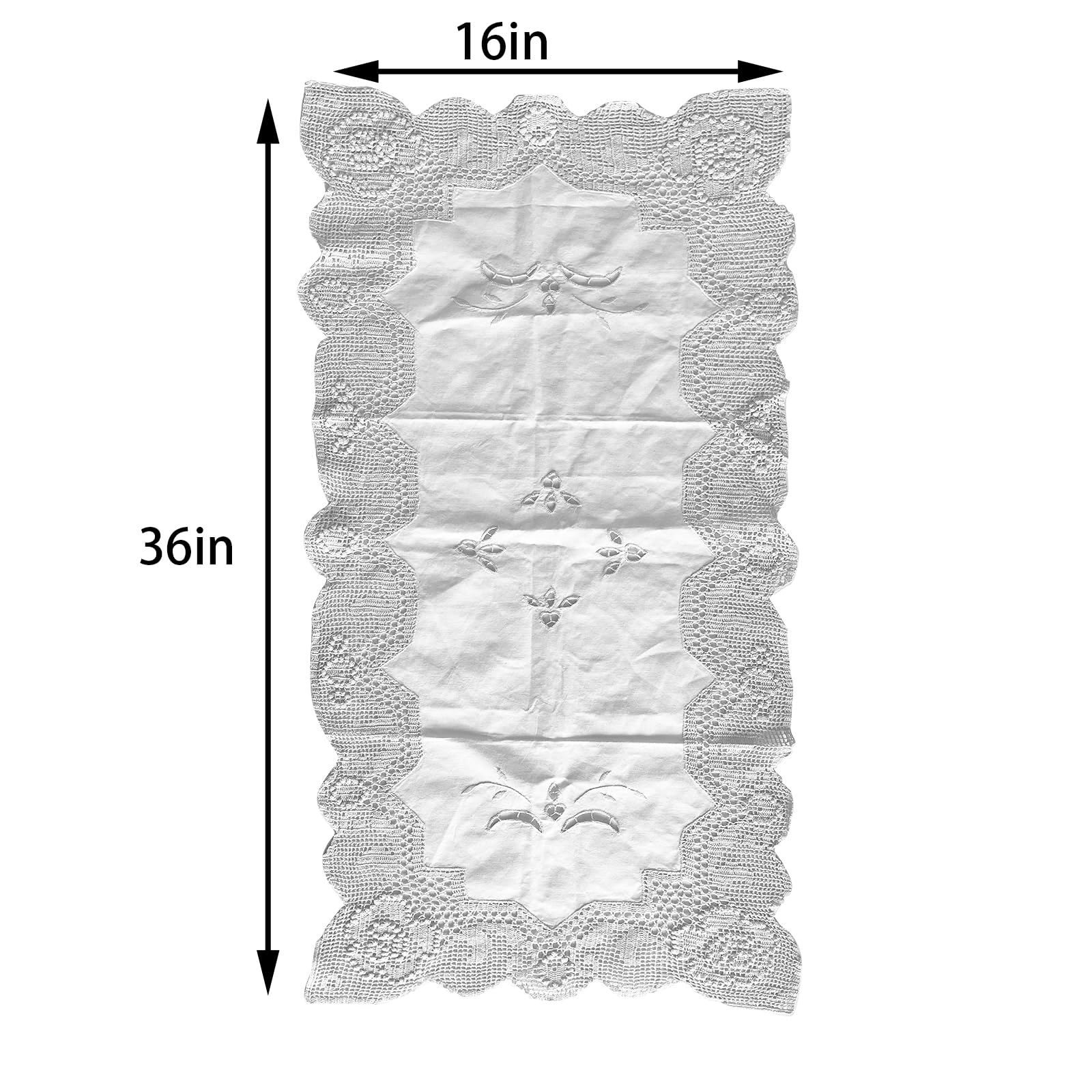 Handmade Cotton Crochet Lace Table Runner - 16x36 Inch White Rose Design for Coffee Tables, Dining Tables, Wedding Decor & Home Decoration