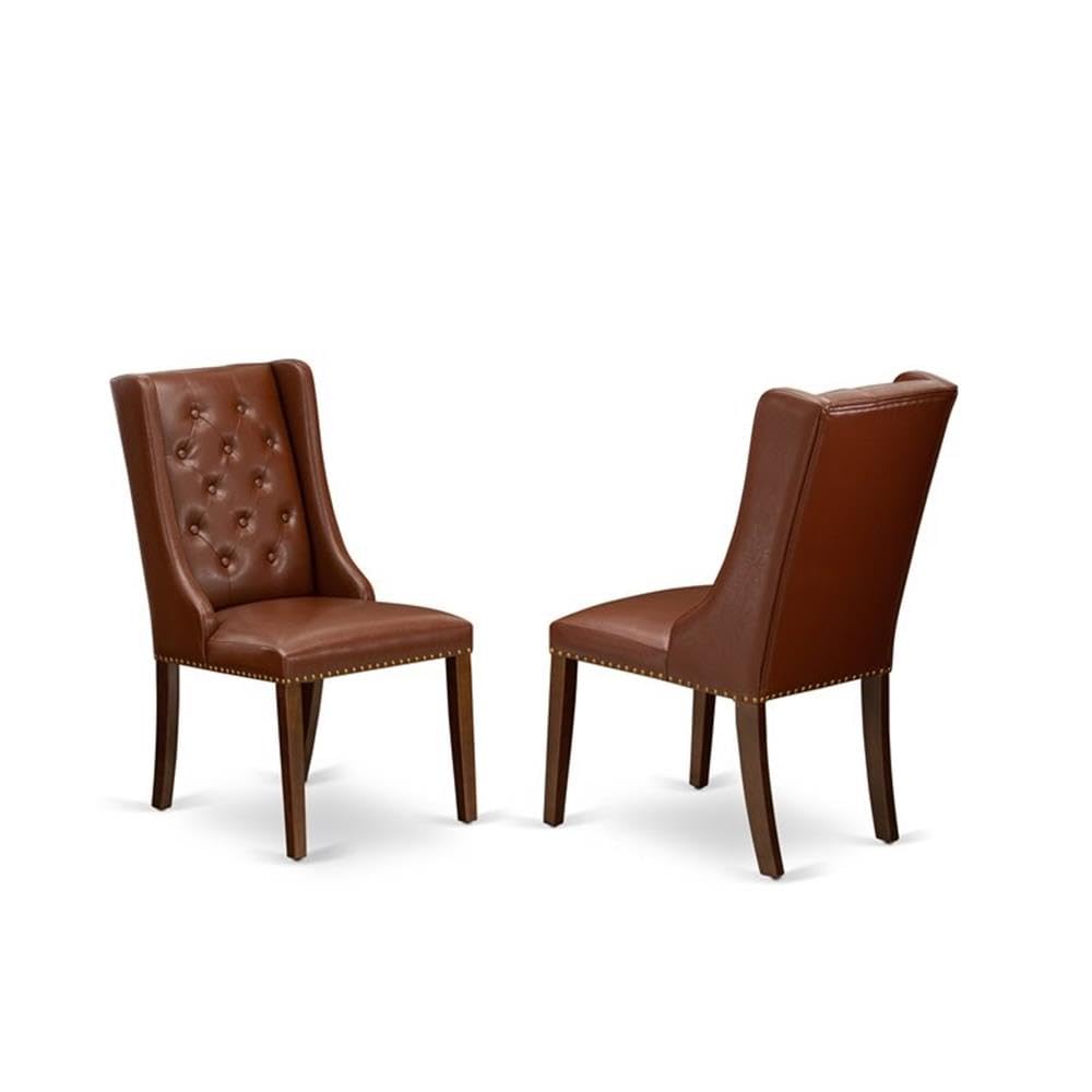 East West Furniture 5-Piece Dining Room Set - 36x54 Inch Mahogany Table with Butterfly Leaf & 4 Brown Faux Leather Chairs | Kitchen & Dining Room Furniture for Family Gatherings & Entertaining