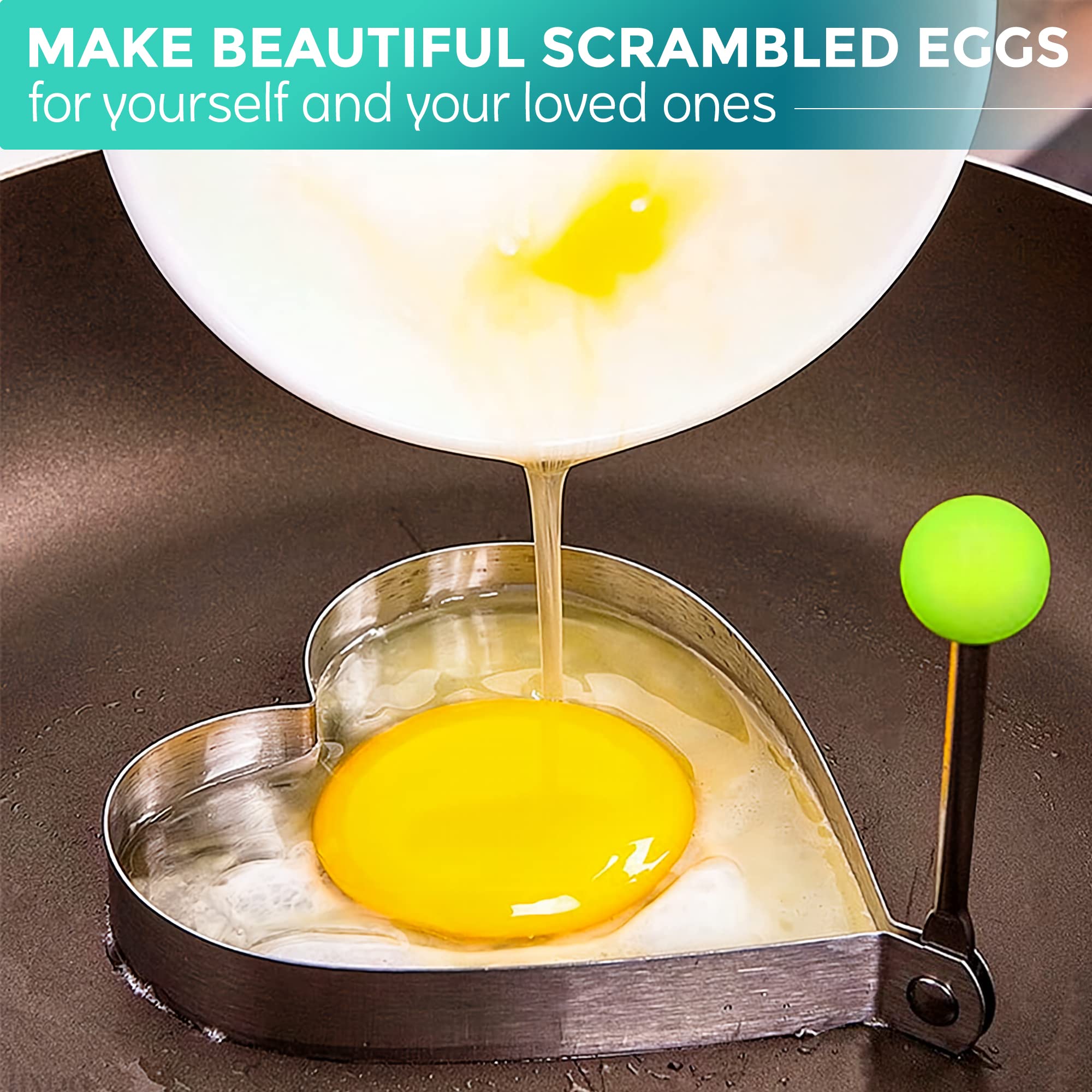 5 Pcs Stainless Steel Pancake Molds for Griddle - Egg Shaper for Frying Pan, Omelette & Fried Egg Maker, Non-Stick & Easy to Clean - Perfect for Breakfast, Brunch & Kids Cooking Fun