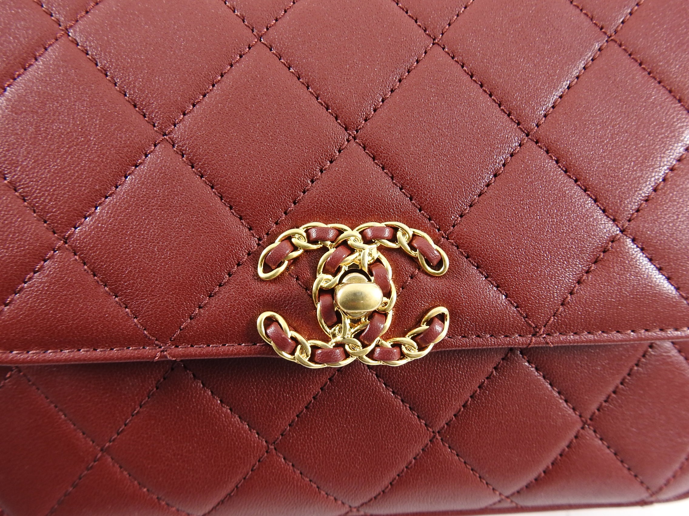 Chanel 19B Burgundy Red Quilted Leather Top Handle Flap Bag - Luxury Crossbody Purse for Women, Perfect for Parties, Date Nights & Special Occasions