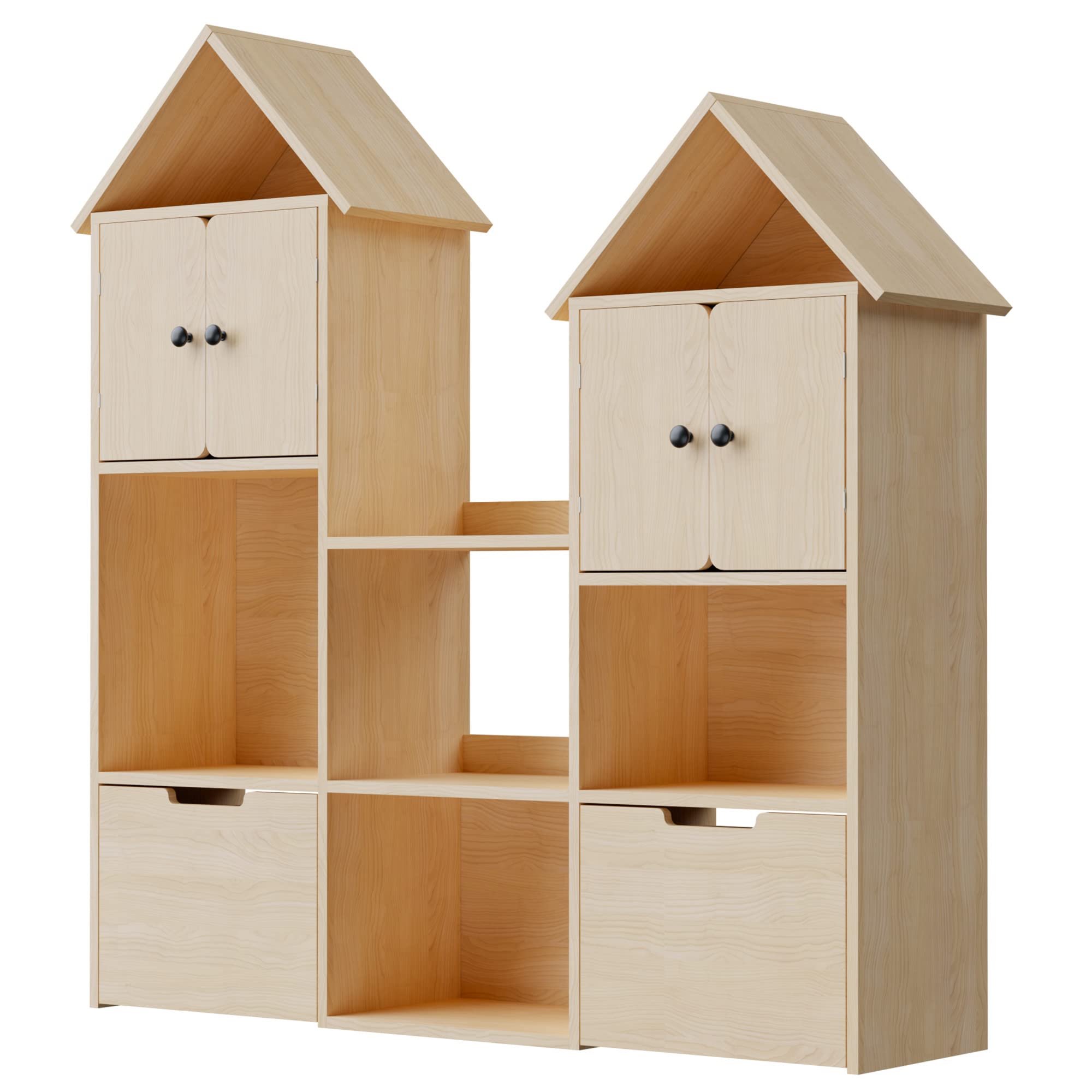 Cozy Castle Wooden Kids Bookshelf with Toy Storage Box & Wheels - Sturdy Oak Bookcase Organizer for Playroom, Bedroom, Nursery | Perfect Gift for Toddlers Ages 3+ | Great for Storytime, Toy Organization & Room Decor