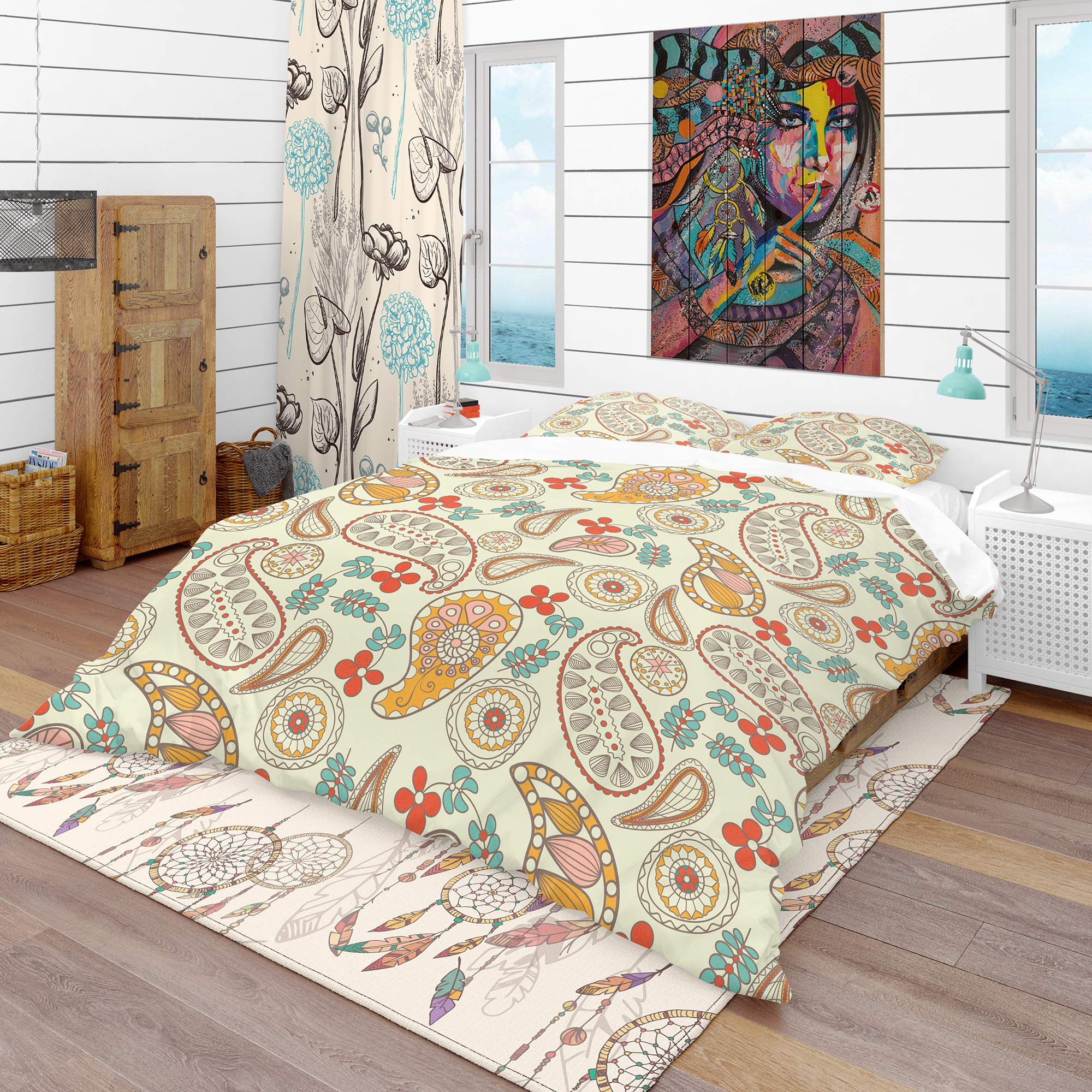 Vintage Paisley Pattern Duvet Cover Set King Size - 3 Piece All Season Bedding Set with Matching Pillowcases | Perfect for Bohemian & Retro Home Decor, Guest Room & Master Bedroom Styling