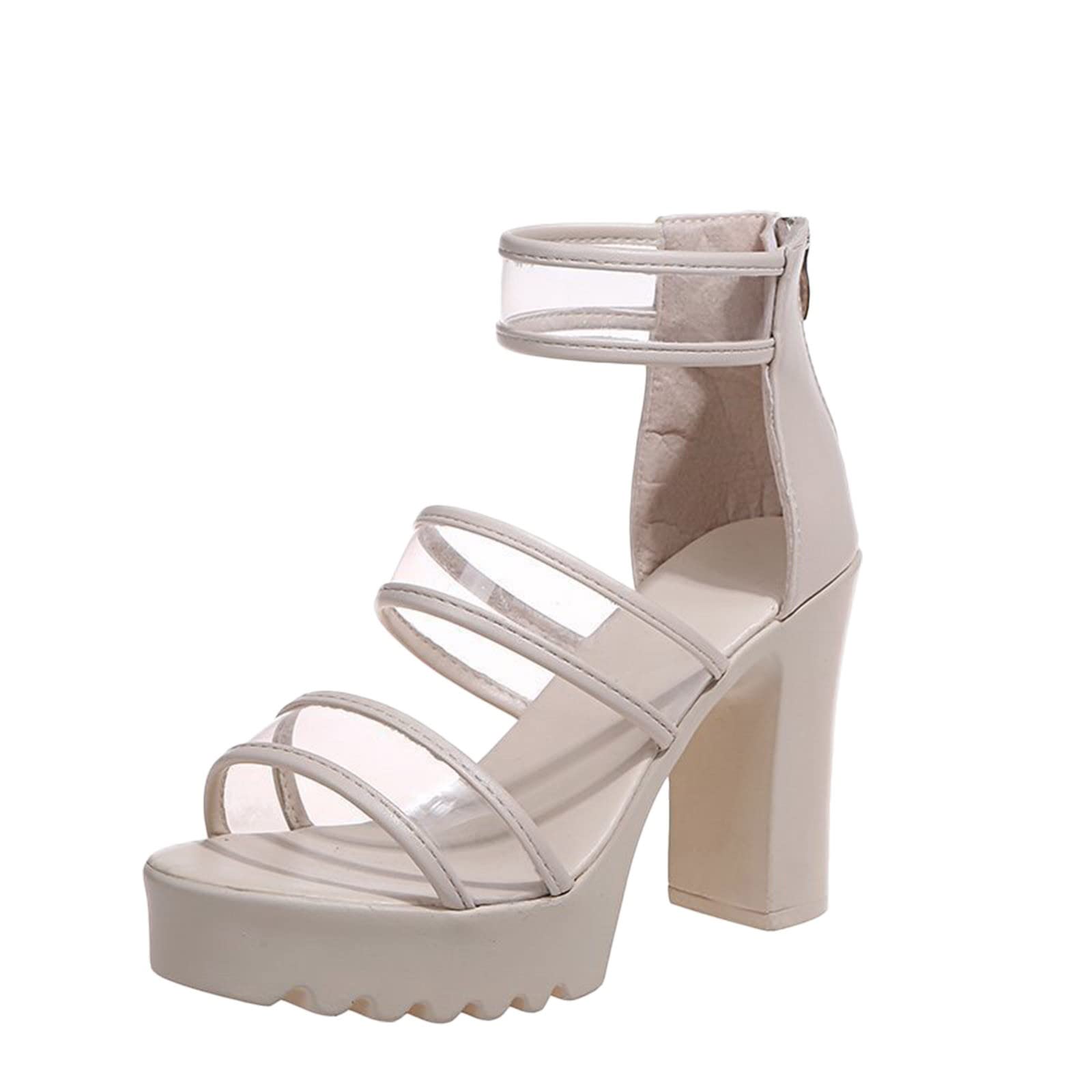 Elegant Women's Chunky Heel Sandals - Summer Dressy Solid Color Zipper High Heel Sandals for Ladies | Perfect for Weddings, Parties & Casual Outings