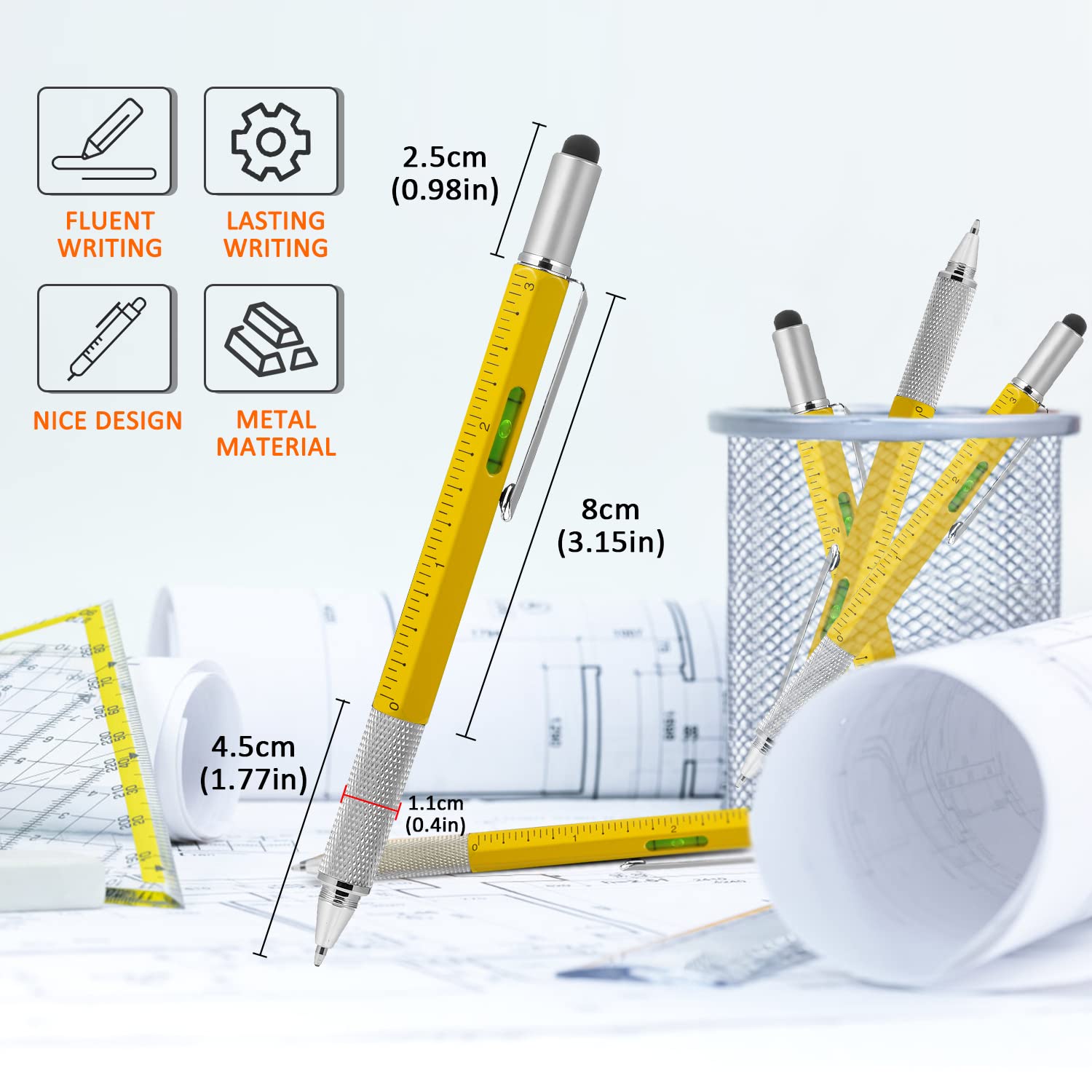 6-in-1 Multitool Pen for Men - Stylus, Ruler, Level & Screwdriver with 2 Refills | Perfect Stocking Stuffer, Birthday & Father's Day Gift for Dad from Daughter, Son or Wife | Great for Office, Camping, DIY Projects & Everyday Carry