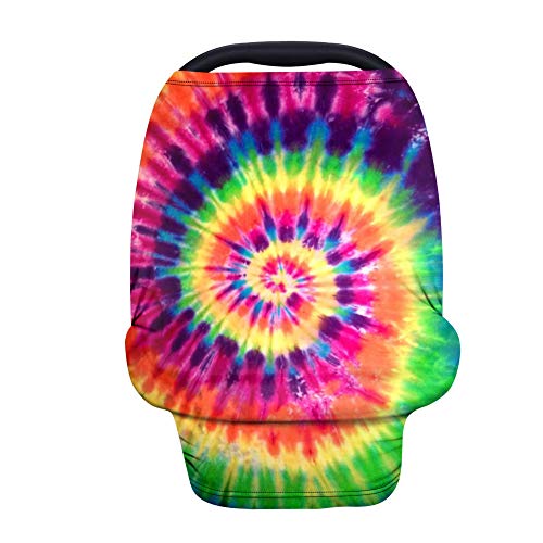 Binienty Stretchable Baby Car Seat Cover - Watercolor Tie Dye Design, Multi-Use for Shopping Cart, High Chair & Nursing Cover | Perfect for Travel, Errands & Breastfeeding