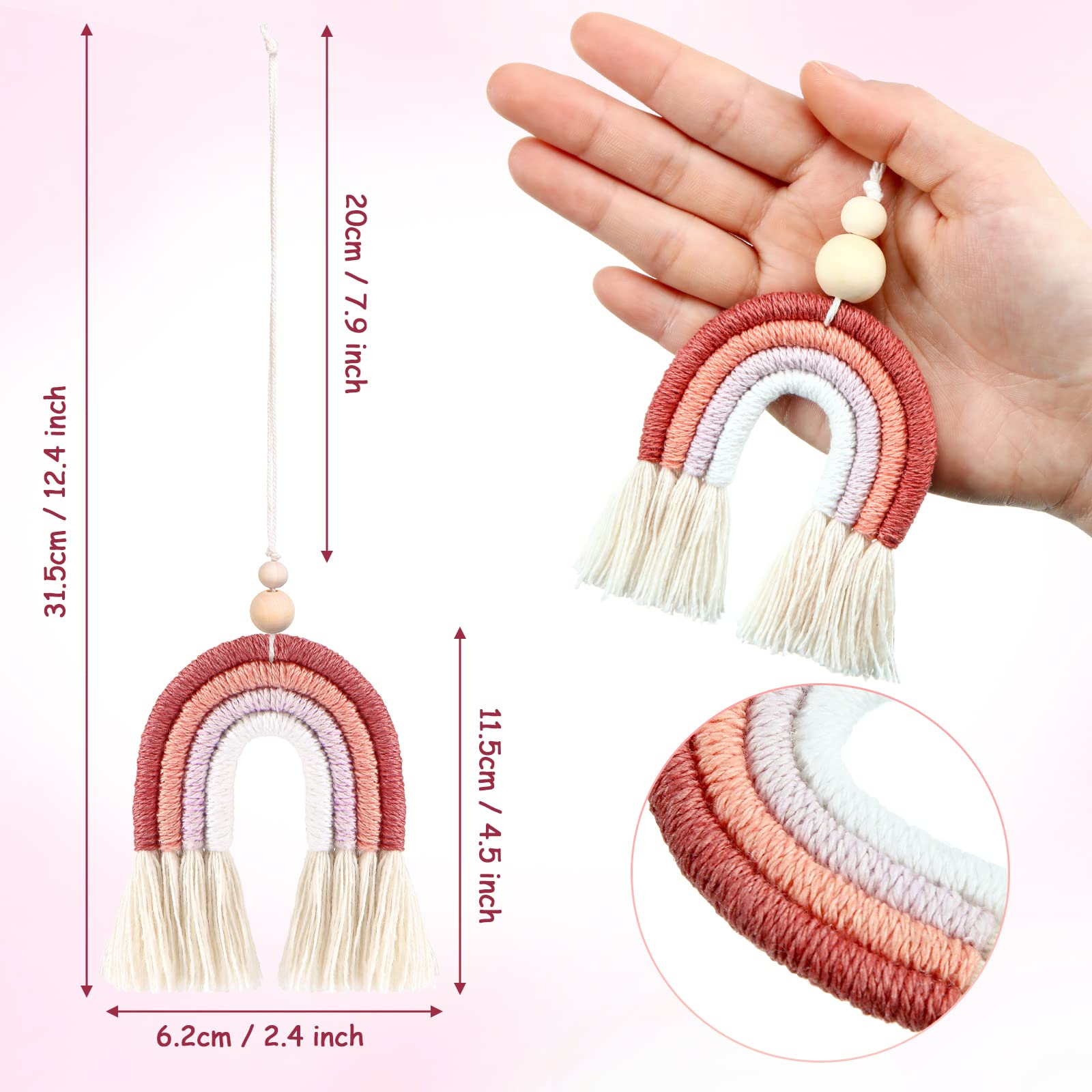 3Pcs Boho Rainbow Car Charm Essential Oil Diffusers - Handmade Hanging Car Air Fresheners for Interior Decor - Aromatherapy Accessories for Home, Office & Travel (Fresh Scent)
