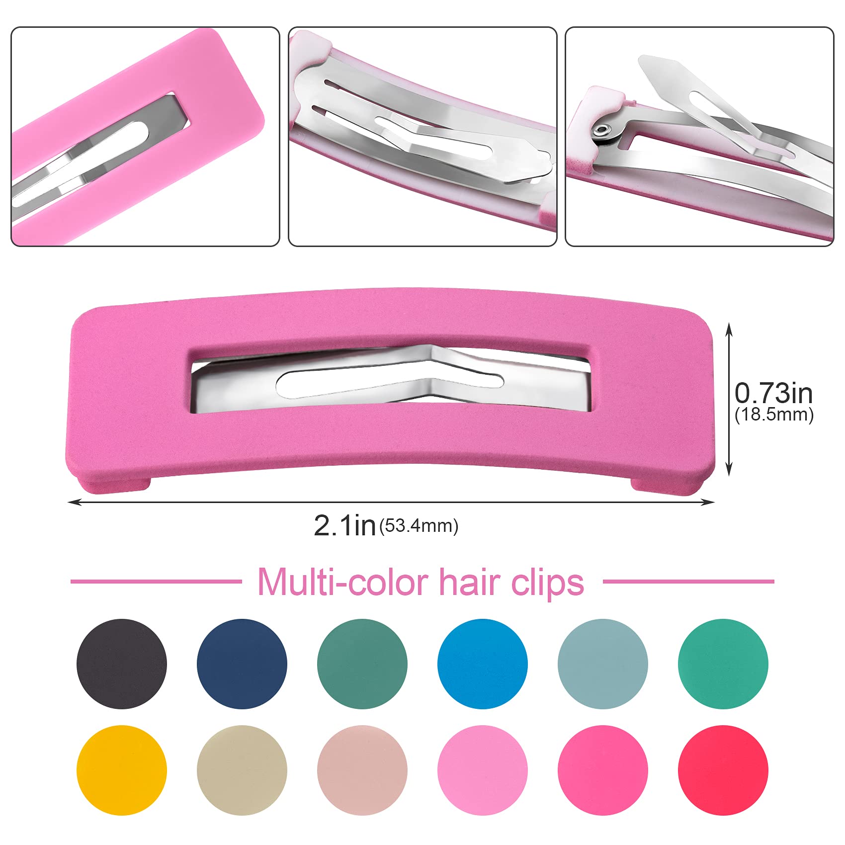 PAGOW 24Pcs Acrylic Metal Snap Hair Clips for Women - 12 Multicolor Rainbow Square Hair Barrettes, Hollow Geometric Hairpins - Perfect for Styling, Braids, Ponytails & Everyday Hair Accessories