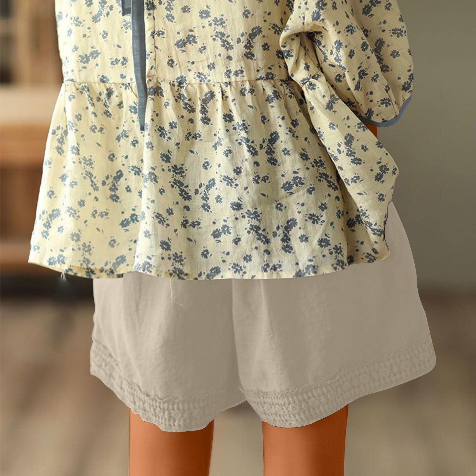 Women's Linen Shorts with Pockets - Drawstring Waist for Summer Comfort
