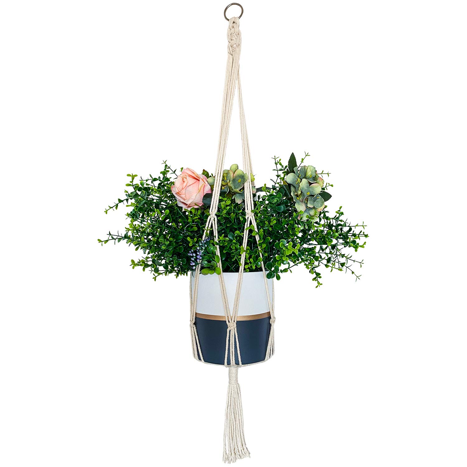 ALLADINBOX Macrame Plant Hanger - 40 Inch Cotton Rope Hanging Planter Basket with Beads for Indoor & Outdoor Plants (Holds Pots Up to 10 Inches) - Perfect for Boho Home Decor, Porch, Patio, and Garden