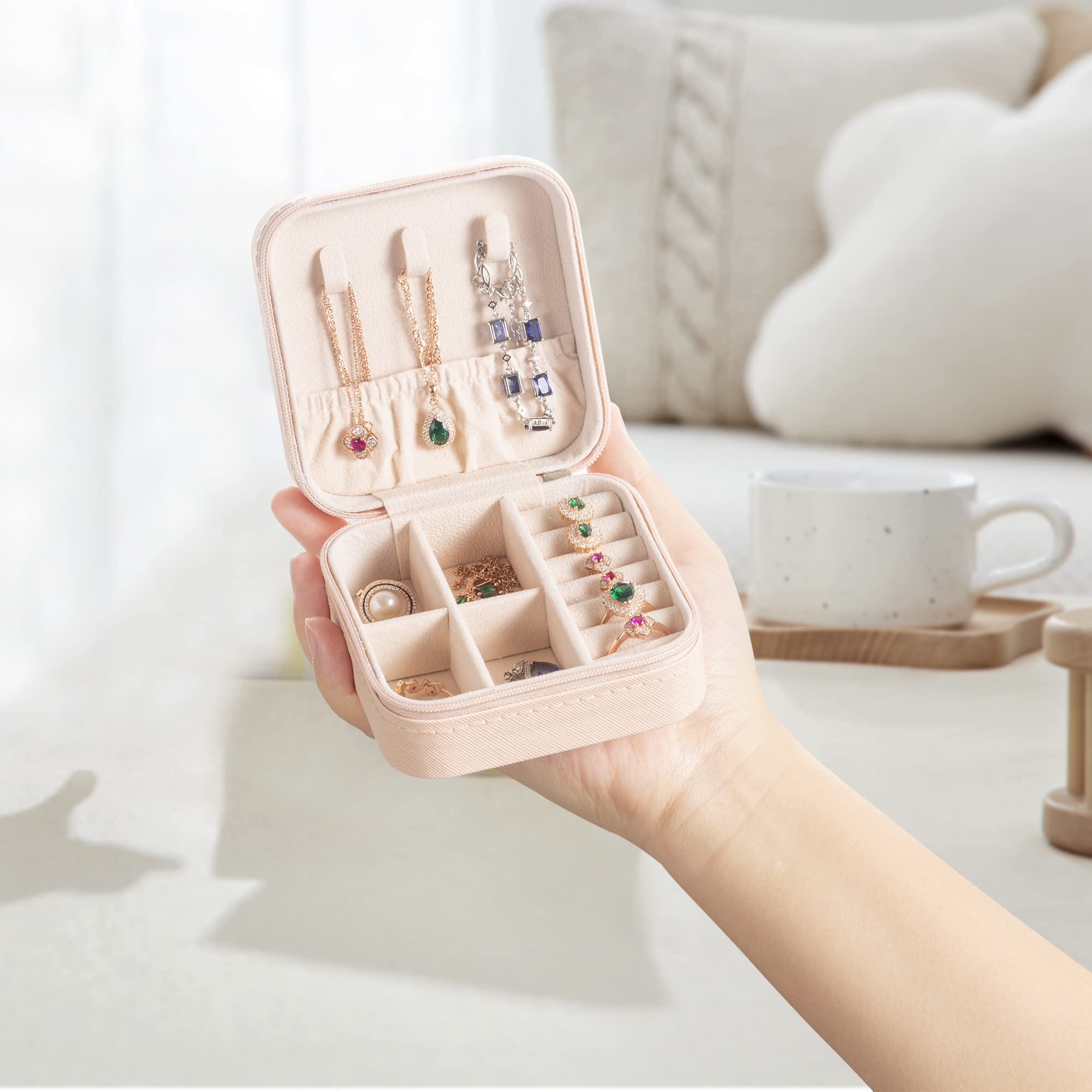 Mini Jewelry Travel Case - Small Jewelry Organizer Box for Rings, Earrings, Necklaces & Bracelets | Portable PU Leather Jewelry Storage Holder | Perfect Travel Accessory & Gift for Women & Girls (Pink) | Great for Vacation, Business Trips & Daily Organization