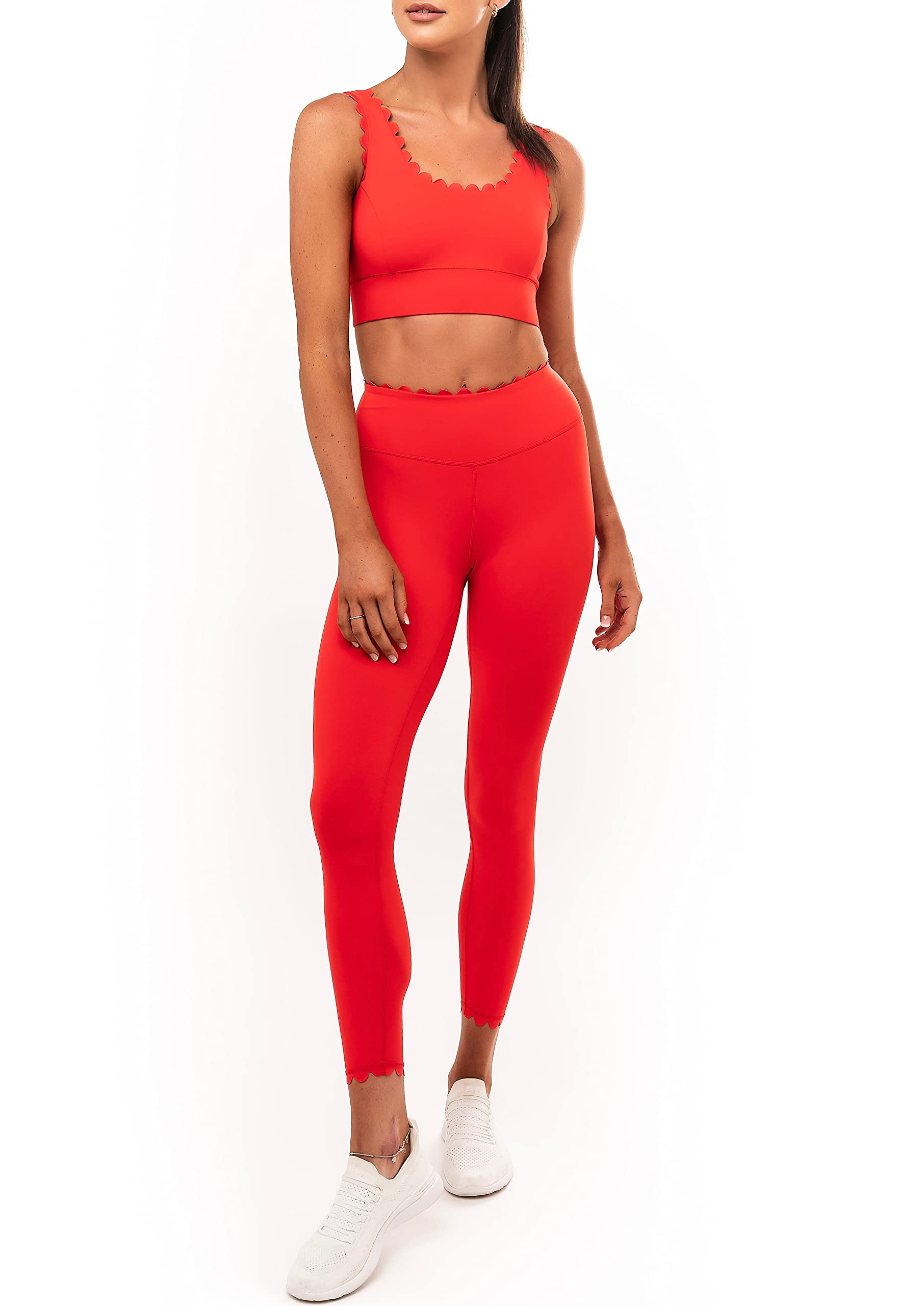 IVL Collective Scallop Active Leggings - Pink Bittersweet Color | Low to Medium Impact Workout Leggings for Yoga, Pilates & Gym | Women's Fitness Apparel