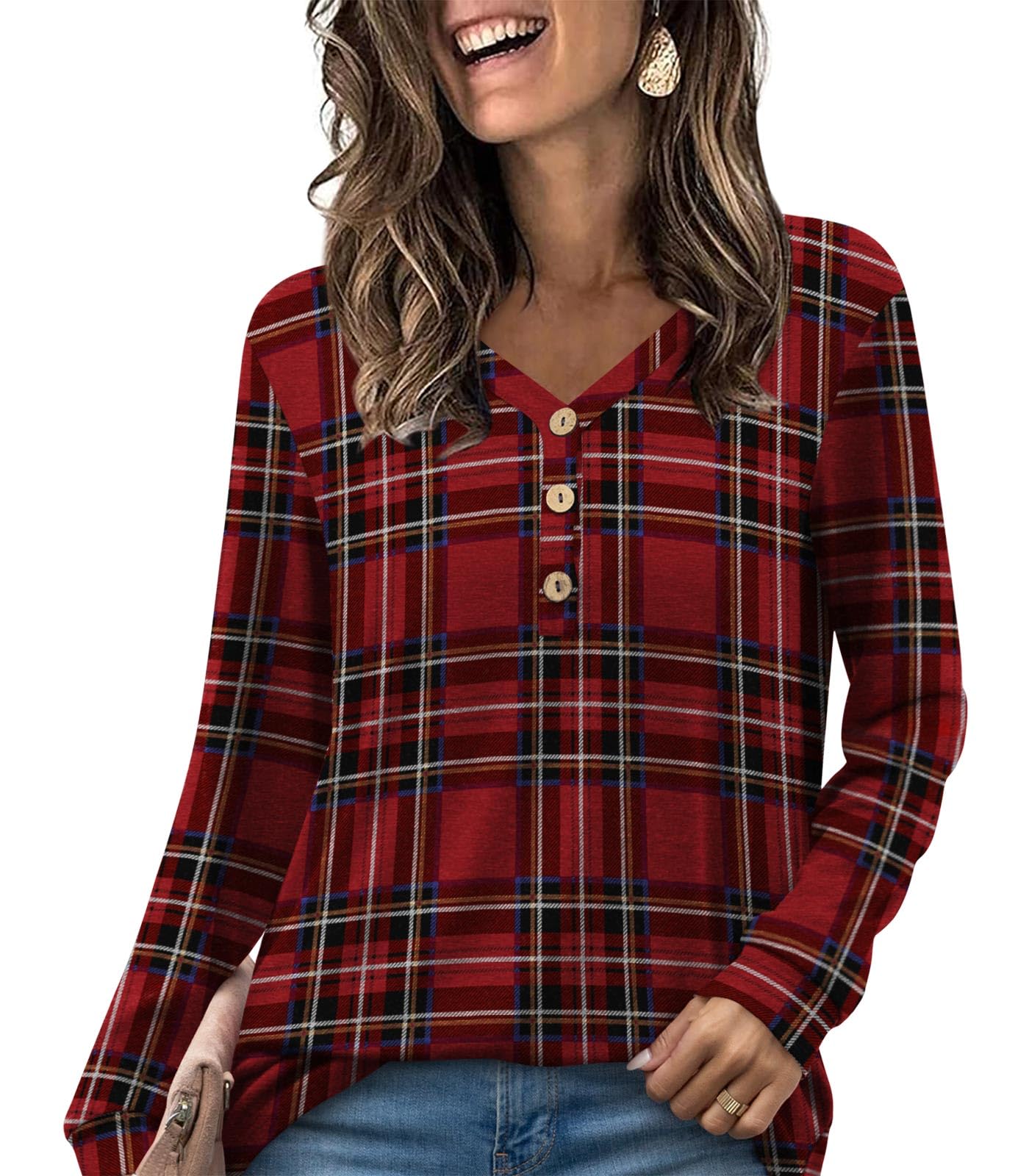 2024 Women's Winter & Fall Long Sleeve Casual T-Shirts - V-Neck Button Down Henley Blouse Tunic Tops | HOTGIFT | Perfect for Office Wear, Layering & Everyday Comfort