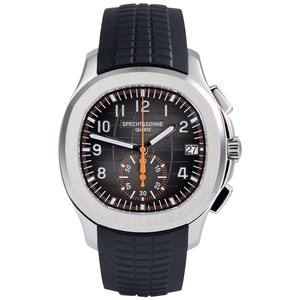 TACTO Specht&Sohne Men's Chronograph Quartz Watch - 42mm Waterproof Stainless Steel Sports Watch with Luminous Rubber Strap | Analog Wristwatch for Business, Casual & Outdoor Activities