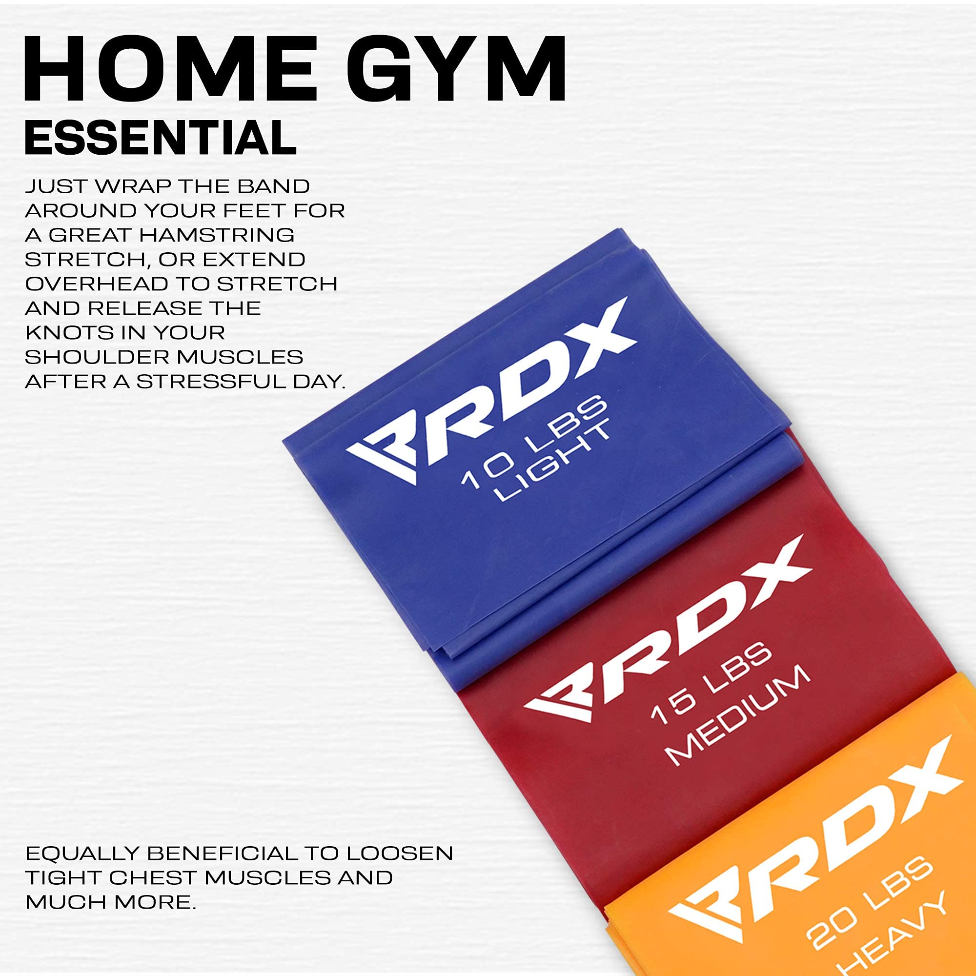 RDX TPE Resistance Bands Set - 3 Levels, 1.5M Long | REACH & RoHS Certified | Skin-Friendly Flat Elastic Loops for Yoga, Gym, Home Workouts | Ideal for Pilates, Ballet, Leg Training & Body Toning | Perfect for Home Fitness, Physical Therapy & Weight Loss Routines
