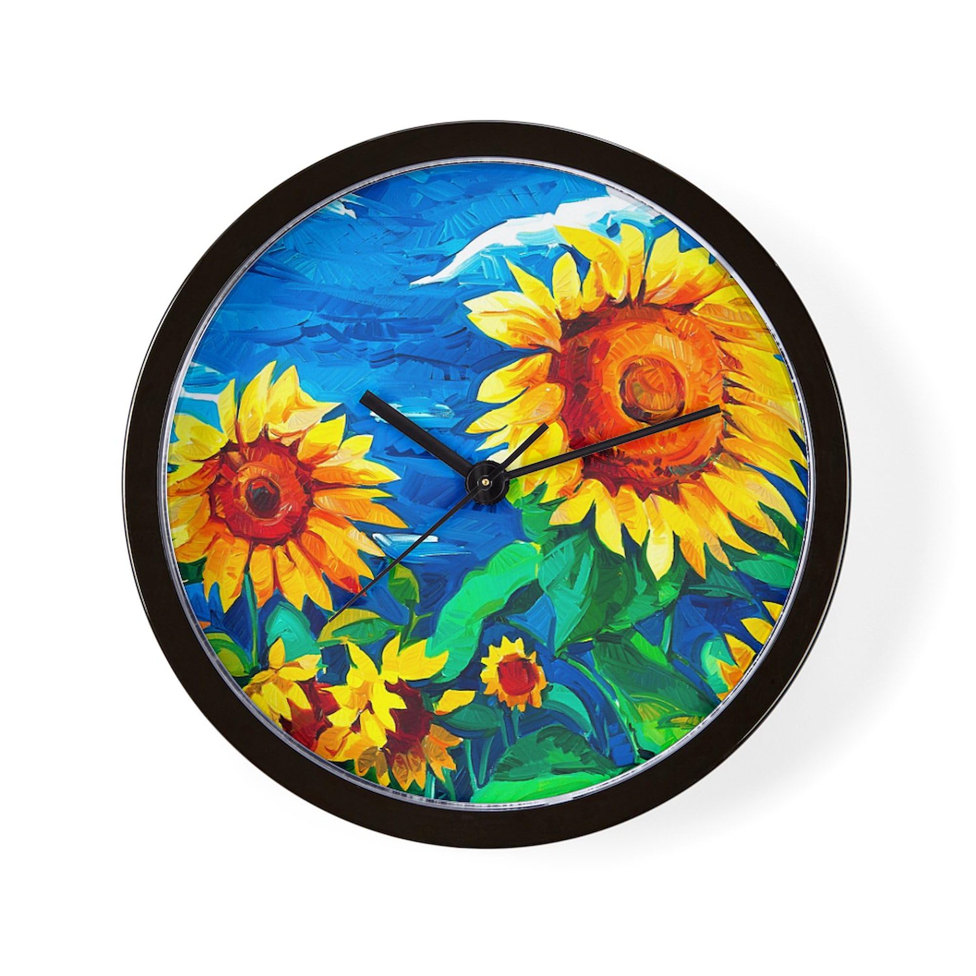 Sunflower Painting Wall Clock - 10 Inch Decorative Clock for Living Room, Kitchen, or Office - Perfect for Home Decor & Gift Giving