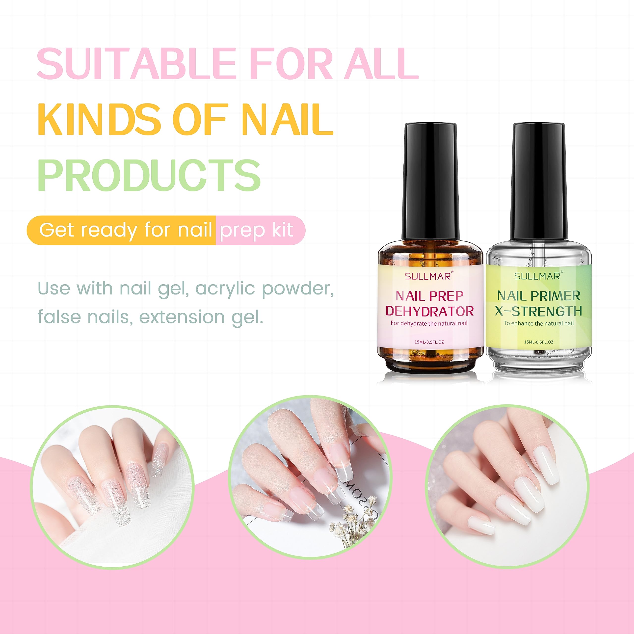 15ml X-Strength Nail Prep Dehydrator & Primer Set - Professional Acrylic Nail Bonding Kit with Cuticle Oil & Strengthener | Salon-Grade Nail Care for Stronger, Long-Lasting Manicures at Home or Professional Use