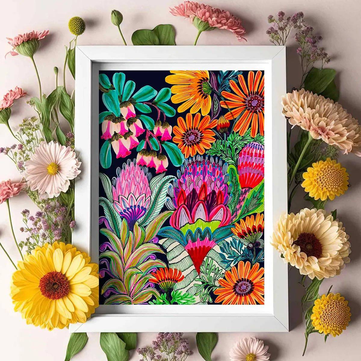 Modern Wall Art Print with Urn Flowers - Elegant Home Decor for Living Room, Bedroom & Office