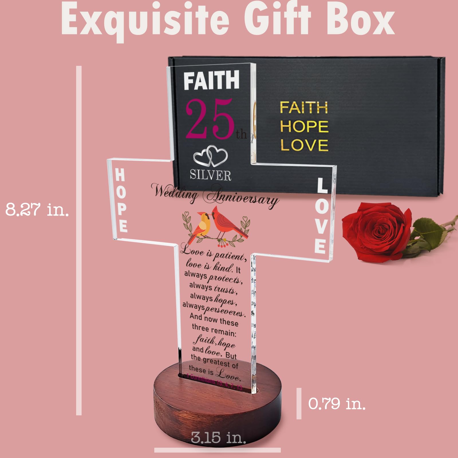 25th Silver Anniversary Gifts for Couples - Thoughtful Wedding Gifts for Husband & Wife - Engraved Cross with Bible Verse - Perfect for Home Decor & Romantic Celebrations