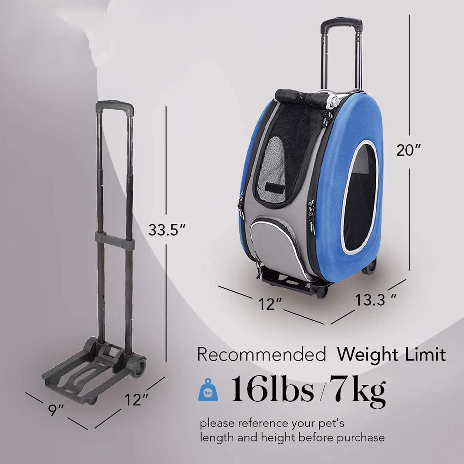 4 in 1 Pet Carrier Backpack & Car Seat with Wheels for Dogs & Cats - Lightweight Travel Carrier for Airplane, Car & Outdoor Adventures - Easy to Assemble & Foldable Design