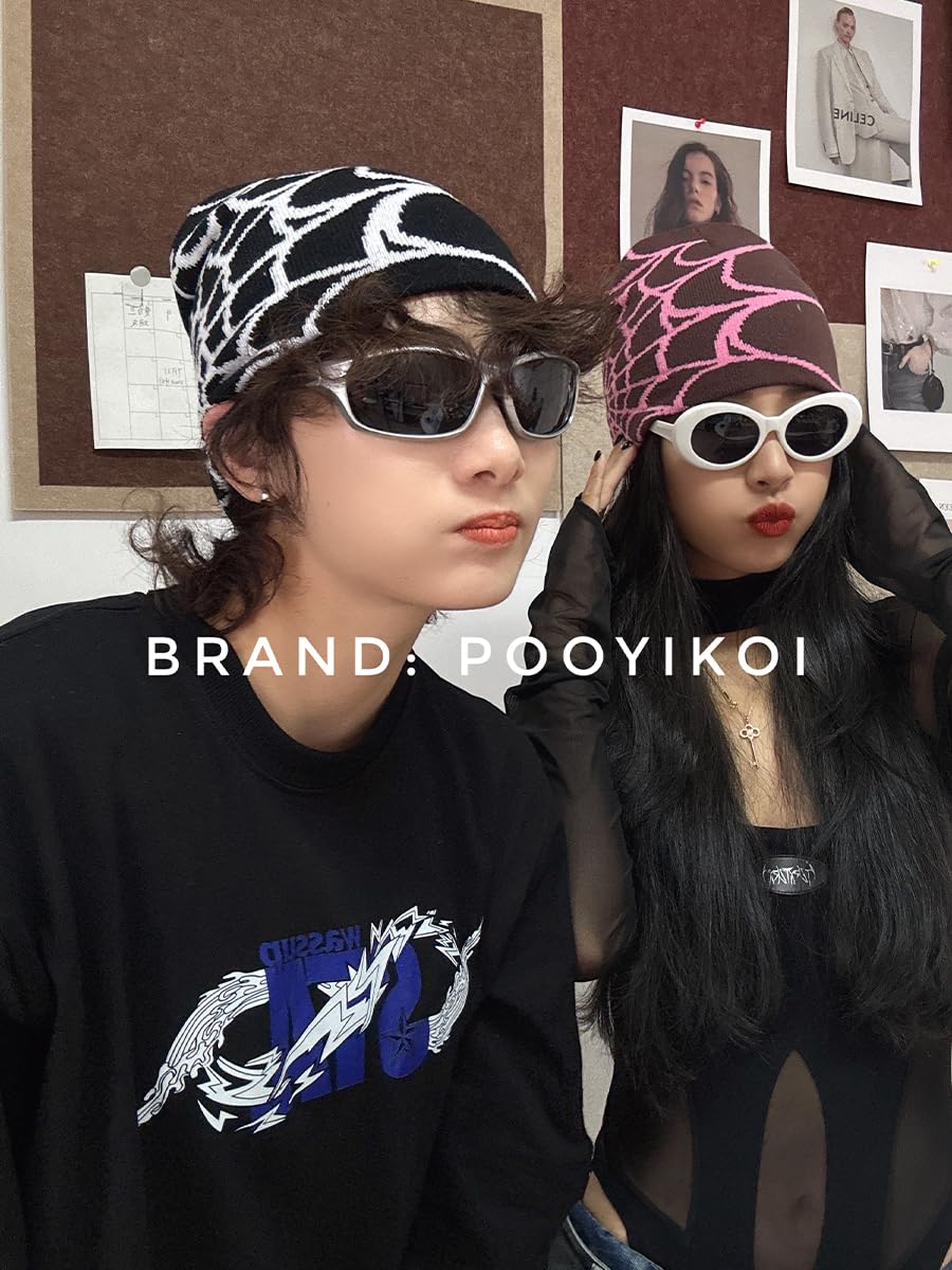 Y2K Gothic Spider Pattern Wool Acrylic Knitted Beanie - Warm Winter Hat for Women & Men | Unisex Skull Cap for Outdoor Activities, Streetwear Fashion