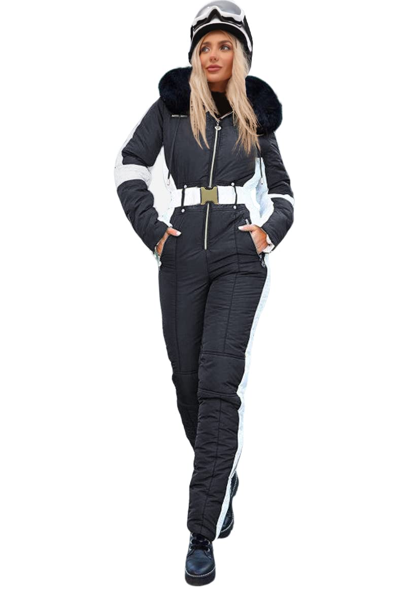 Zwurew Women's Winter Ski Suit - Waterproof Snowsuit with Fur Collar for Skiing & Outdoor Sports | Warm One-Piece Jumpsuit for Snowboarding, Winter Hiking & Cold Weather Activities