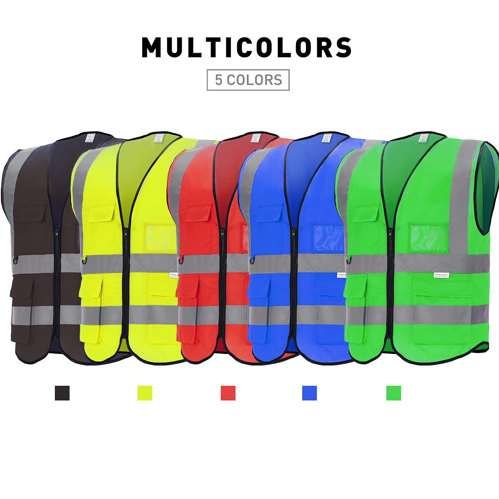 High Visibility Reflective Safety Vest with Pockets & Silver Stripes - ANSI Certified for Men & Women (Black, Medium) - Ideal for Construction, Cycling, Running & Night Work