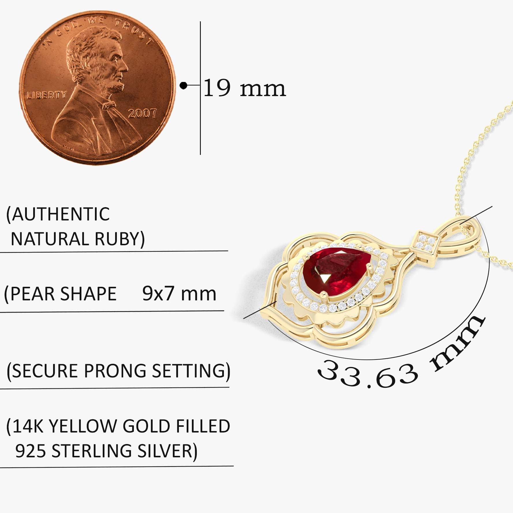 Natural Ruby Pendant Necklace with Pear Stone Charm - Elegant Jewelry for Women, Gift for Her, Perfect for Parties & Special Occasions