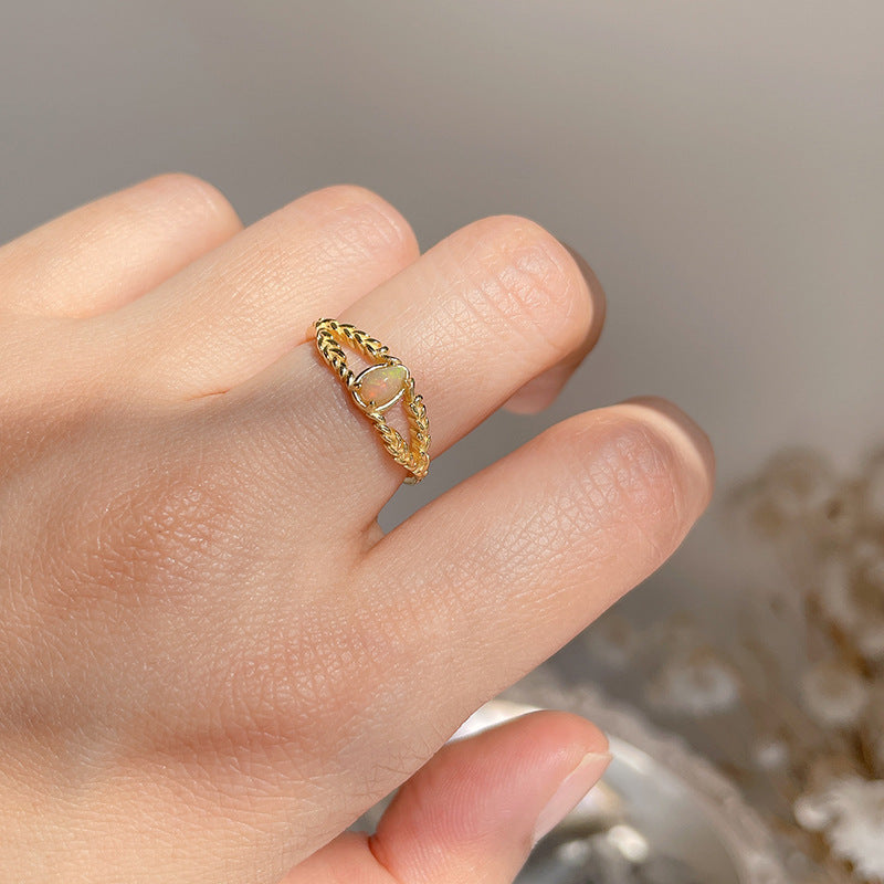 Opal Split Braid Ring - October Birthstone Jewelry for Women, Sterling Silver Stackable Band, Unique Handmade Gift for Her | Perfect for Birthdays, Anniversaries & Everyday Elegance