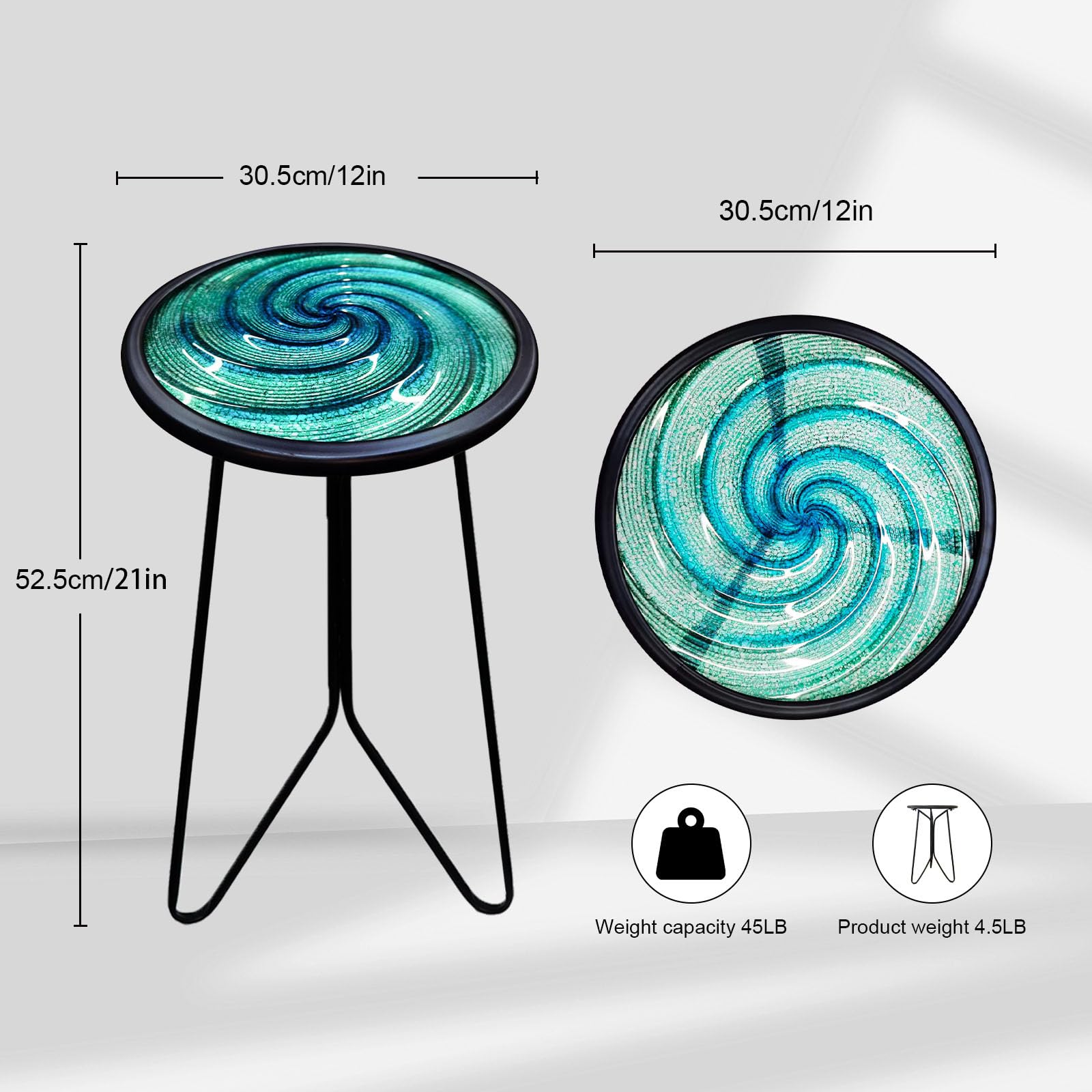 LIFFY 12 Inch Round Metal Patio Side Table - Small Outdoor End Table for Porch, Balcony & Indoor Decor (Green) | Perfect for Coffee, Plants & Drinks