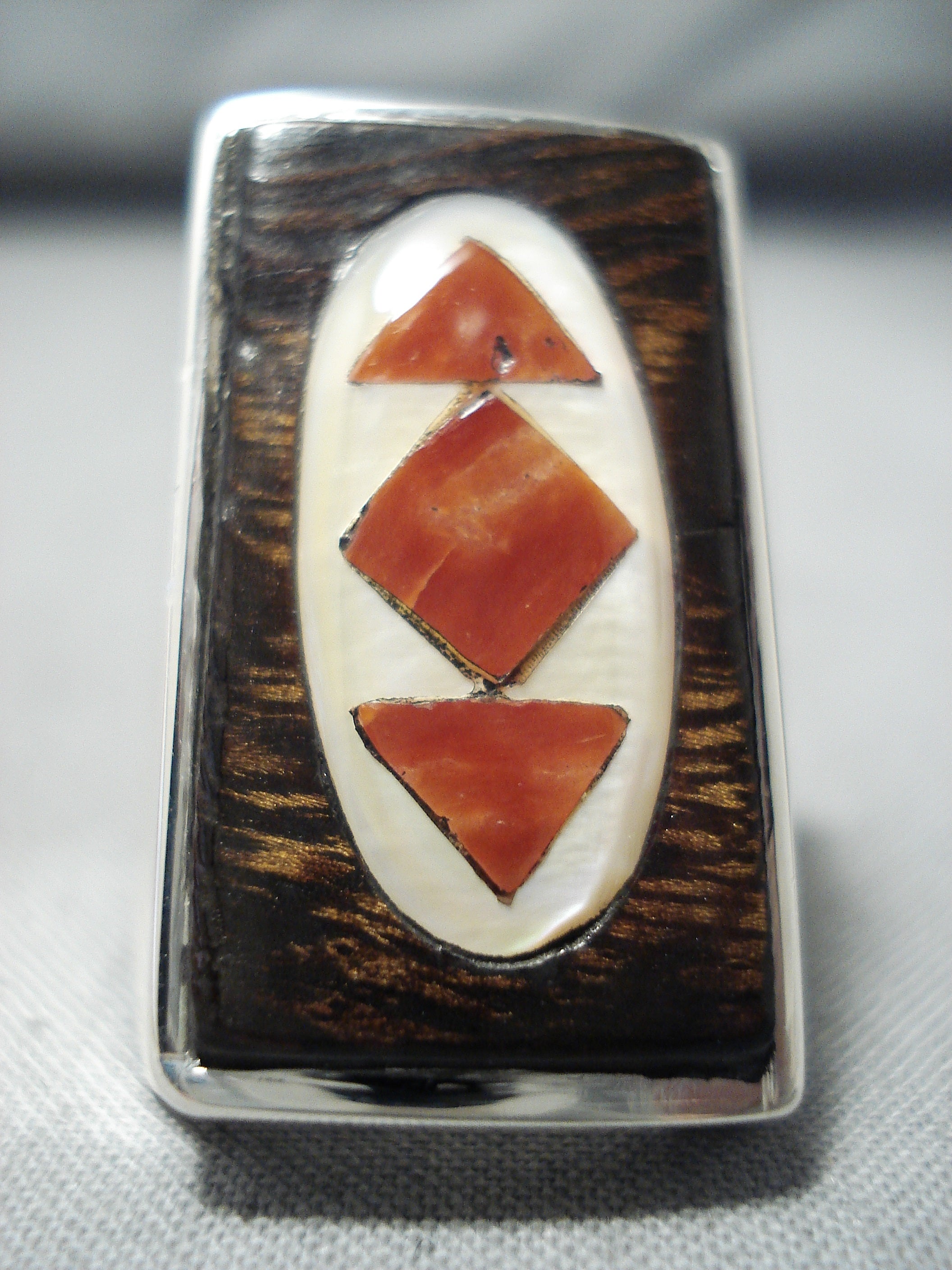 Authentic Zuni Native American Handmade Coral & Ironwood Sterling Silver Ring - Perfect for Boho Jewelry, Gifts & Southwest Fashion