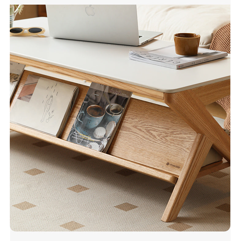 Solid Oak Wood Modern Rocking Coffee Table - Stylish and Durable Living Room Centerpiece for Cozy Home Decor