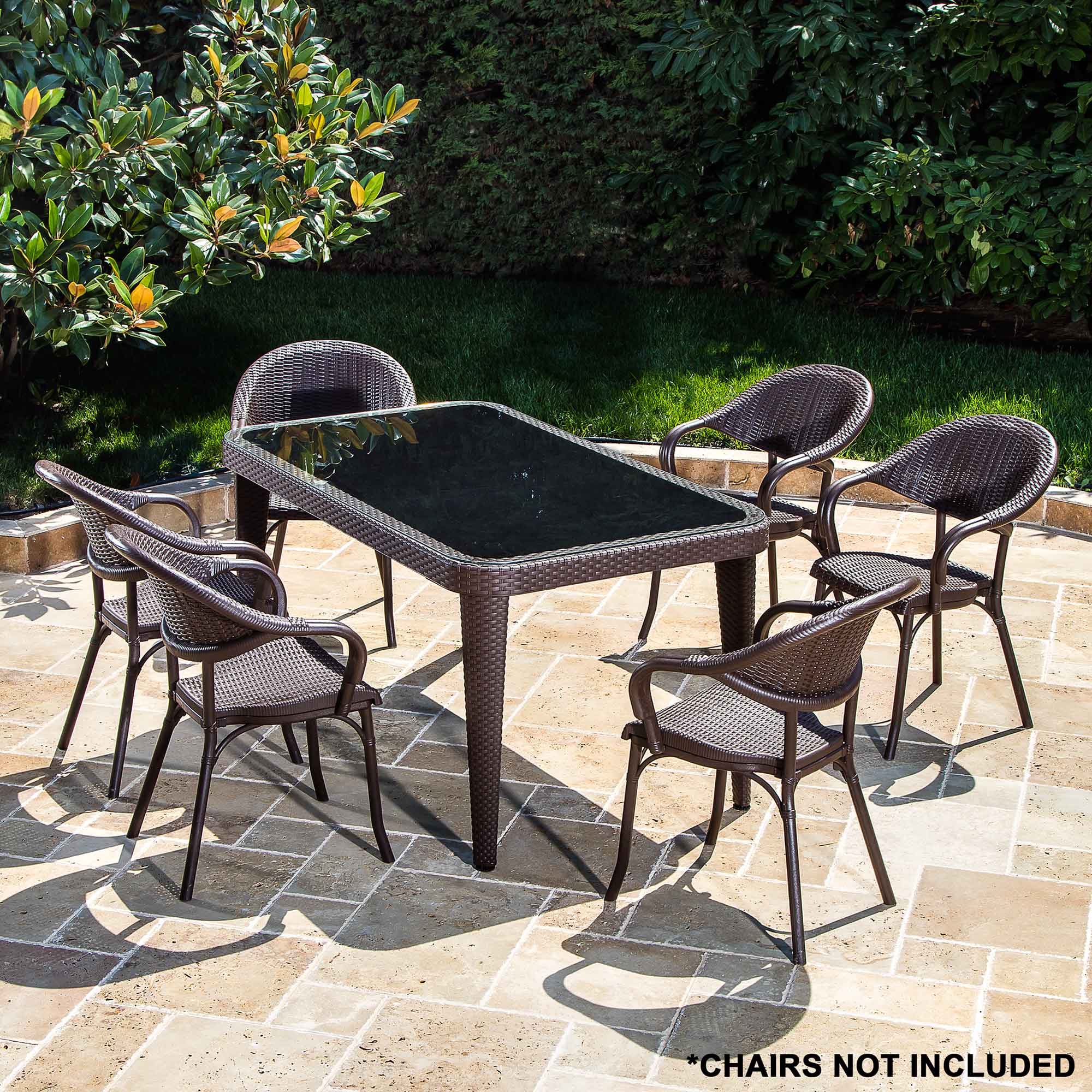 Outdoor Dining Table 90x150cm - Weather Resistant Wenge Wood with Tempered Glass Top - Perfect for Patio, Garden & Backyard BBQs