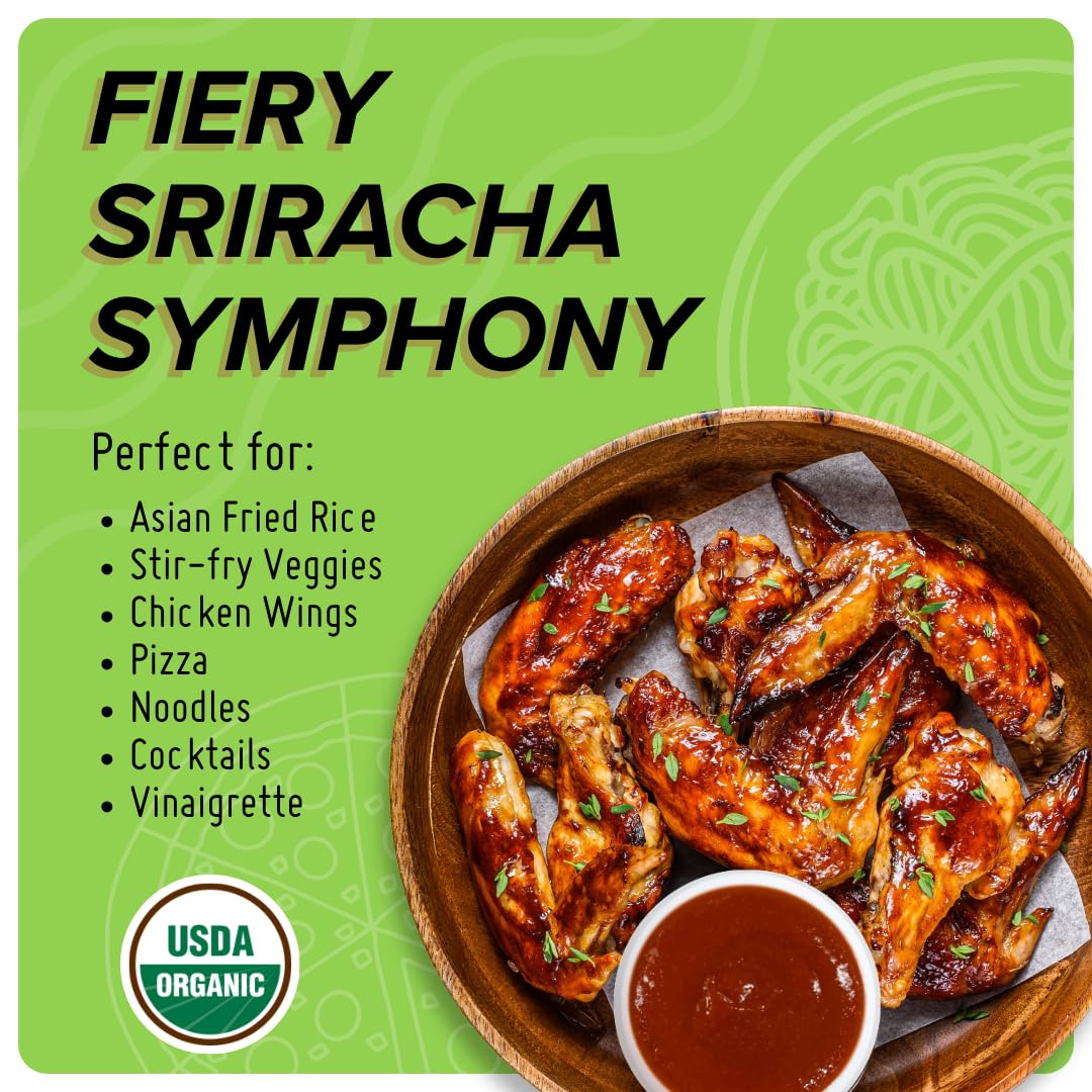 Organic Sriracha Hot Chili Sauce - USDA Certified, Non-GMO, Gluten-Free, No MSG - Authentic Thai Chili Sauce (9.47oz/280mL) - Perfect for Asian Cuisine, Stir-Fries, Noodles & Spicy Food Lovers
