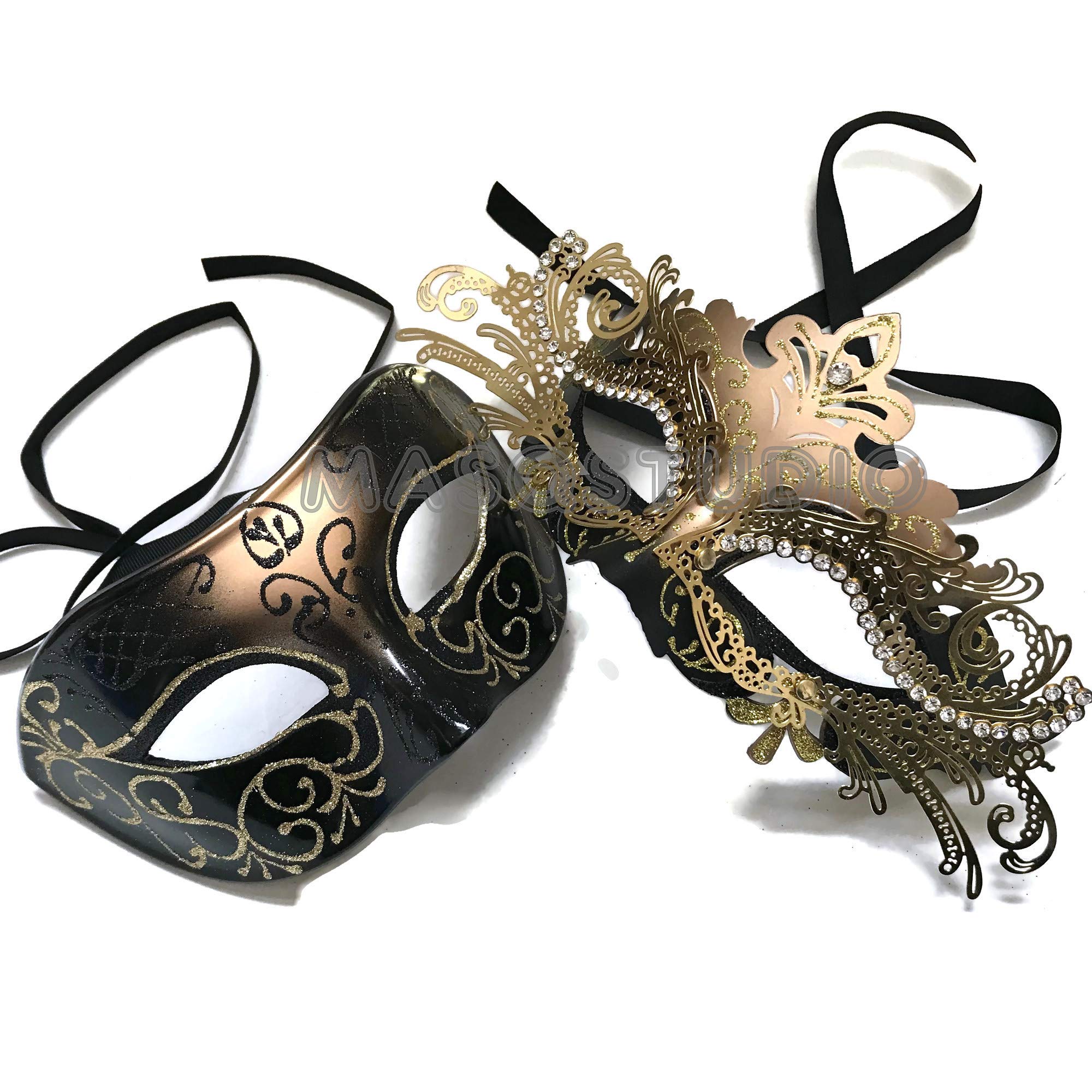 Sparkling MASQSTUDIO Rhinestone Masquerade Mask Set for Couples - Elegant Mardi Gras, Prom, Cosplay, Birthday Party & Dance Events - Perfect for Halloween, Venetian Balls & Costume Parties