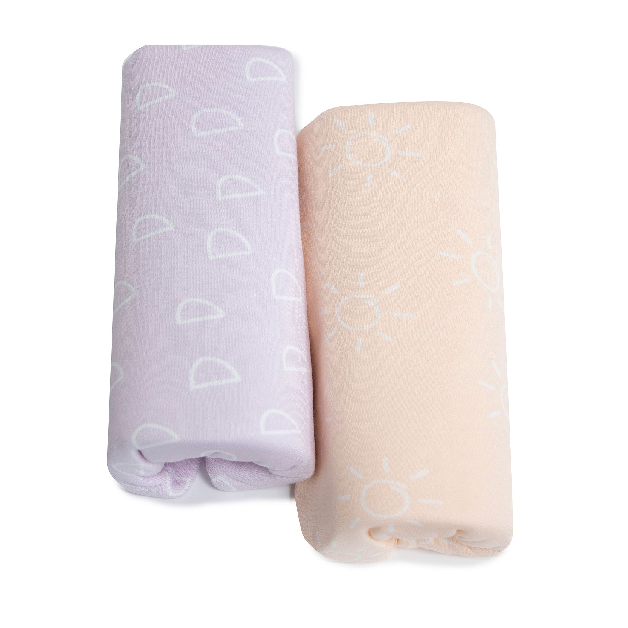 Nordic 2-Pack Jersey Cotton Fitted Sheets - Soft Peach & Lilac Colors - Perfect for Cribs, Toddler Beds & Daycare Centers