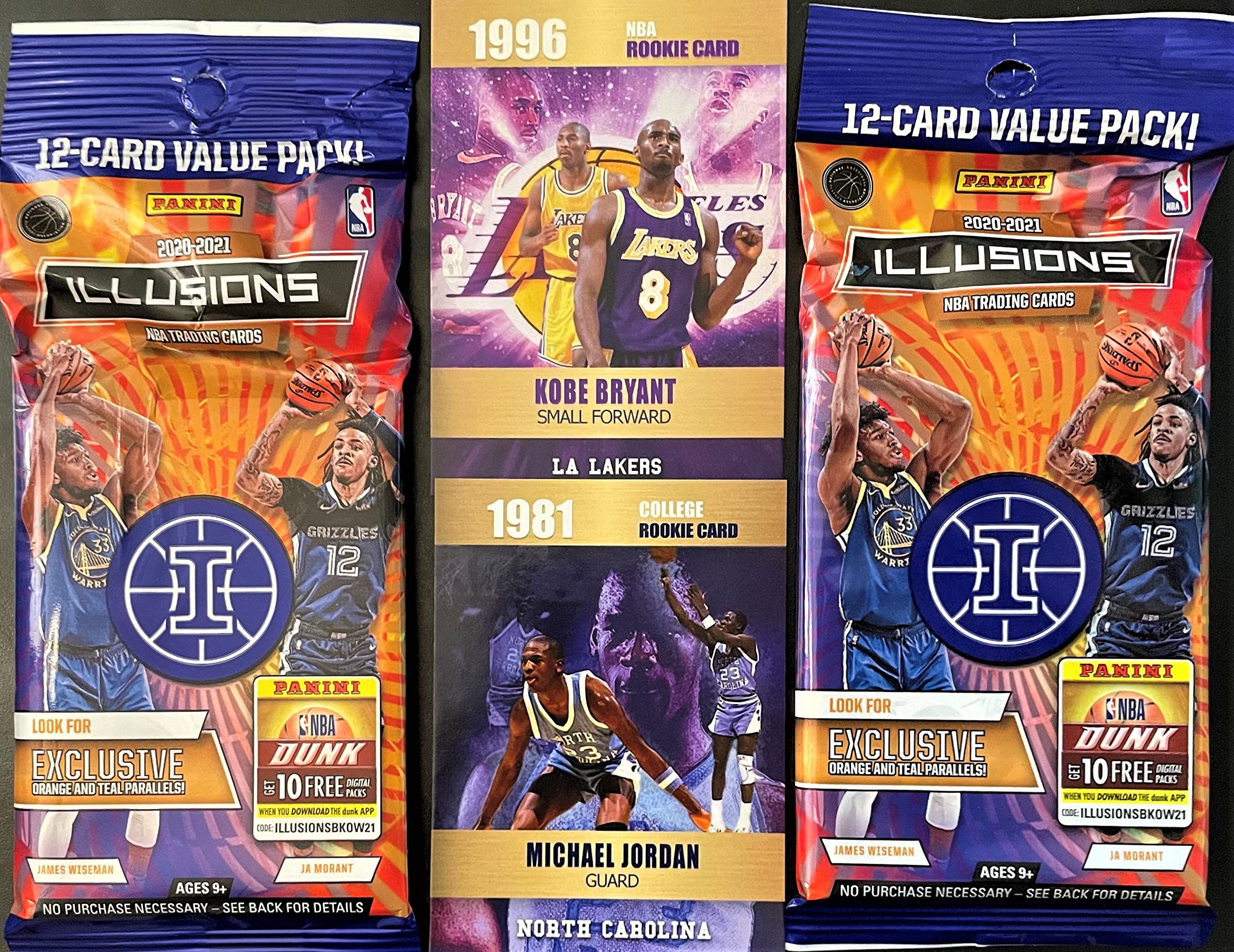 2020-21 Panini ILLUSIONS Authentic Factory Sealed JUMBO Basketball Packs (24 Cards Total) - Anthony Edwards & LaMelo Ball Rookie Cards - Includes Kobe Bryant & Michael Jordan Cards - Perfect for NBA Collectors & Basketball Fans - Great for Trading, Gifting & Display
