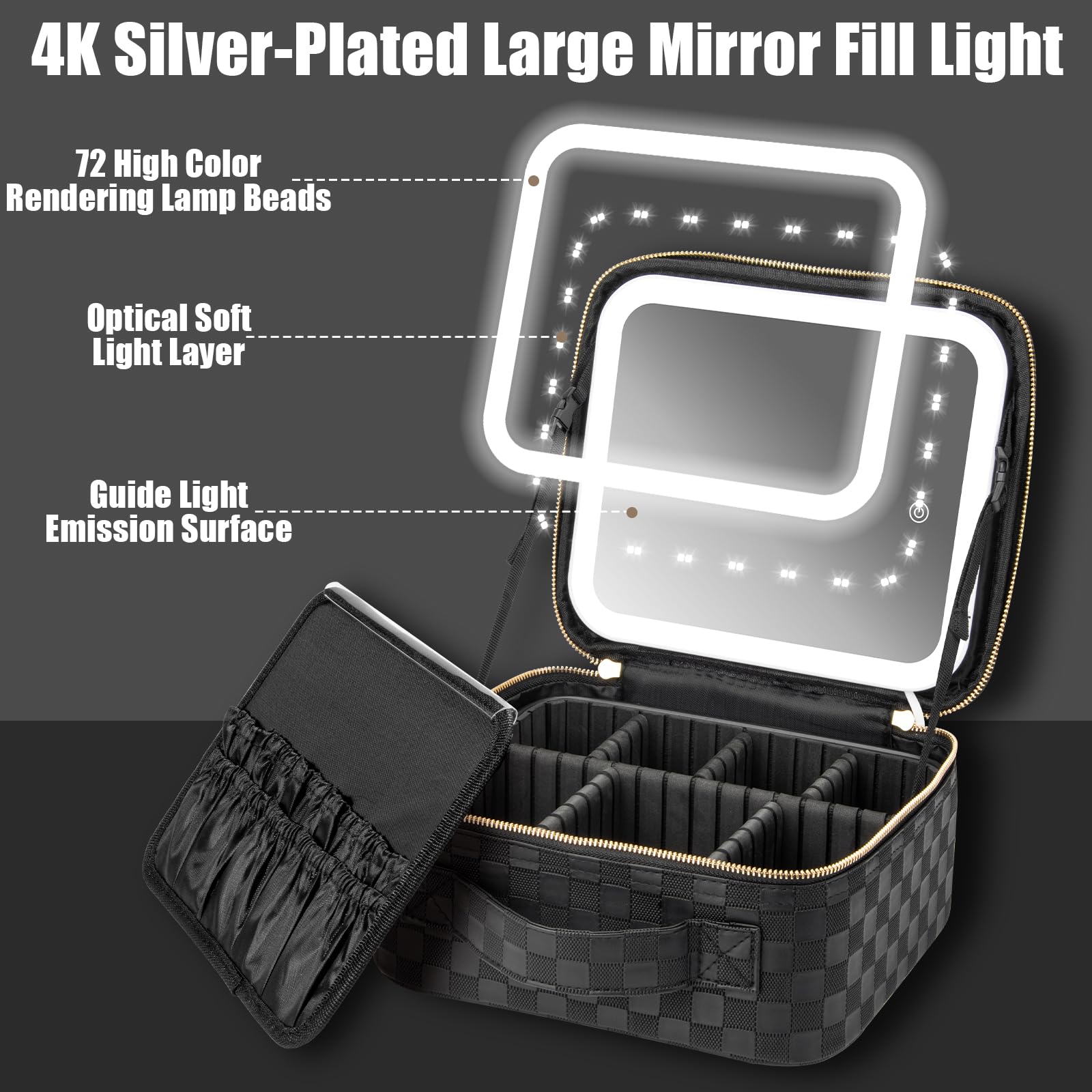Portable LED Lighted Makeup Travel Bag with Adjustable Brightness & Dividers - Waterproof Cosmetic Organizer Case for Brushes & Tools - Perfect for Travel, Salon, Home & Professional Makeup Artists