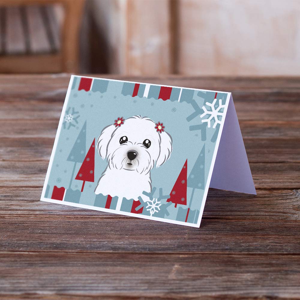 Winter Holiday Maltese Greeting Cards - Pack of 8 Blank A7 Cards (5x7) with Envelopes | Whimsical Christmas Note Cards for Holiday Wishes, Party Invitations & Festive Correspondence