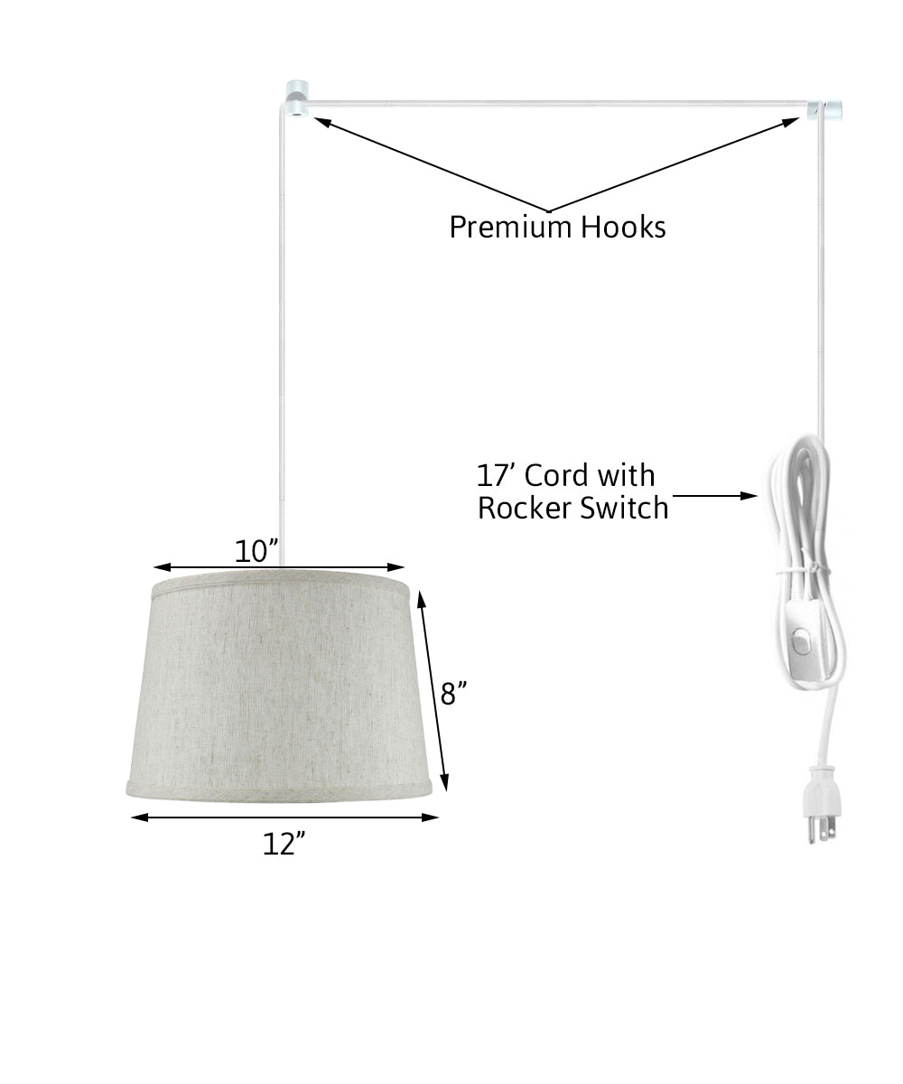 12W Plug-In Pendant Light with Textured Oatmeal Shade & White Cord - Perfect for Kitchen Island, Dining Room, or Bedroom Lighting