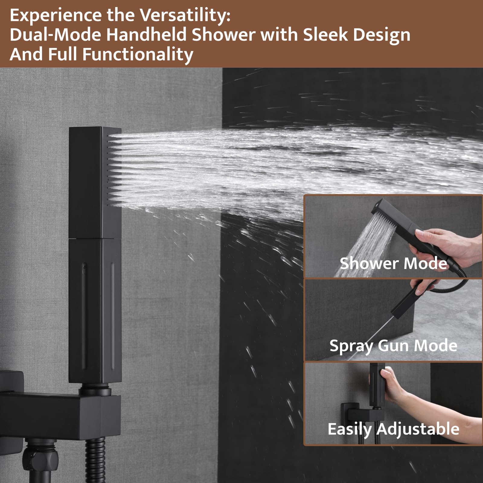 Premium Matte Black Thermostatic Shower System - Push Button Diverter, 2-in-1 Handheld Shower & 12