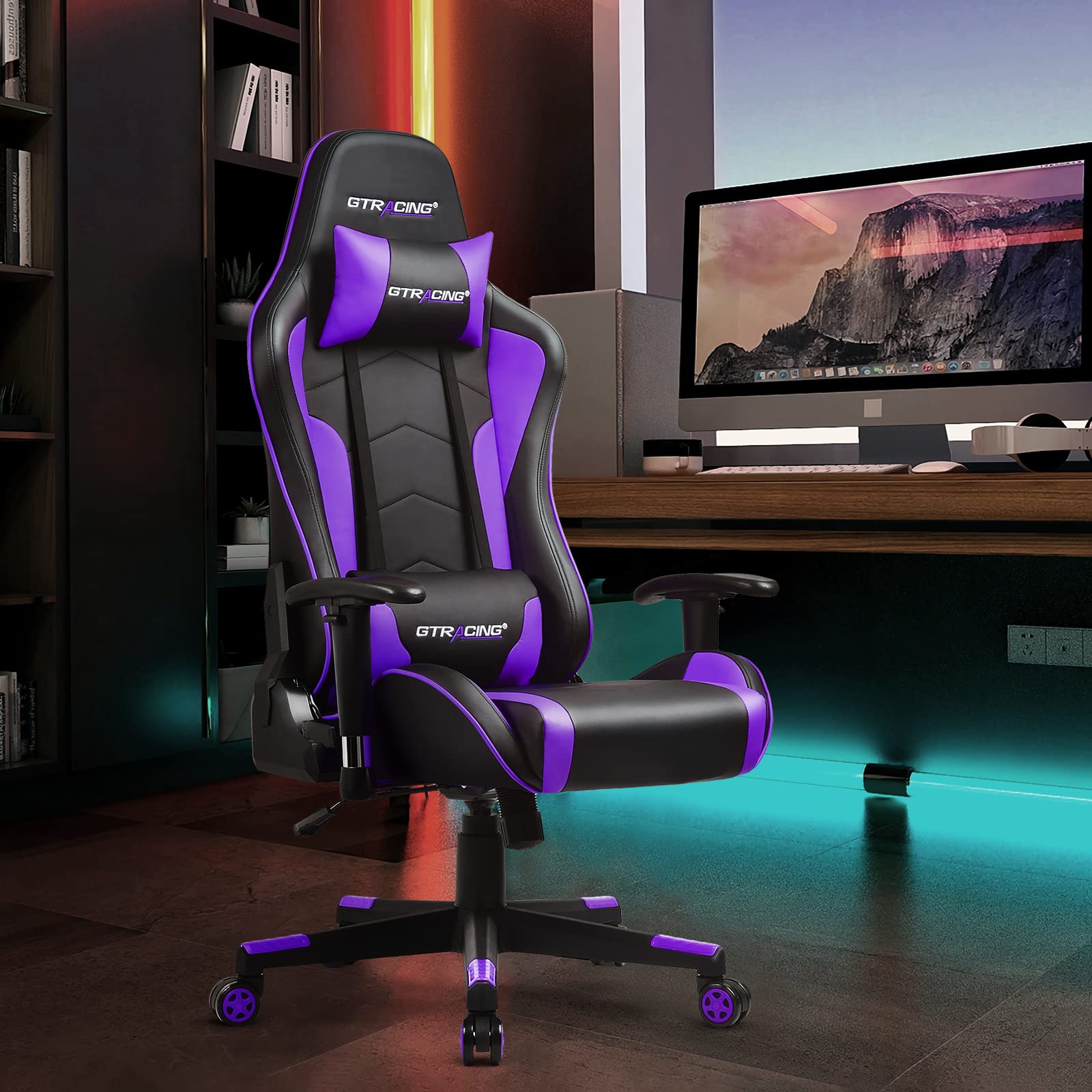 GTRACING GT890M Ergonomic Gaming Chair with Bluetooth Speakers - Heavy Duty Office Computer Desk Chair for Video Games & Music - Purple - Perfect for Gaming, Streaming & Home Office Use