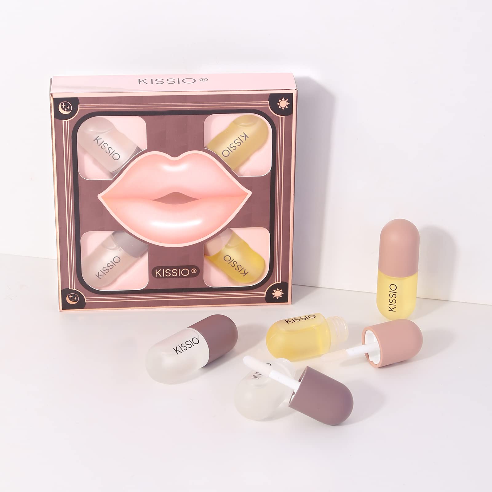KISSIO Lip Plumper Set - 4PCS Natural Lip Plumping Gloss & Moisturizing Care for Day & Night Use | Cruelty-Free Vegan Formula (5.5ml x4) | Perfect for Date Night, Parties & Daily Lip Enhancement