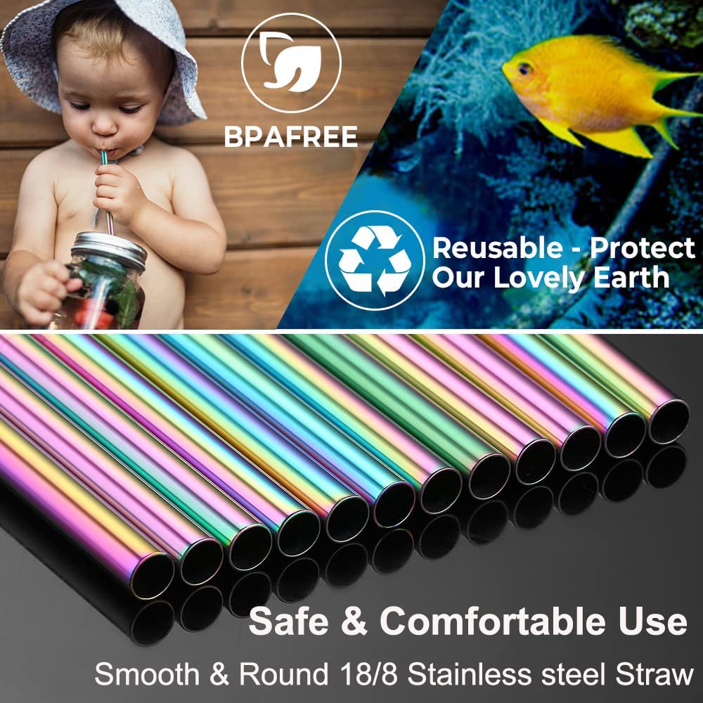 Vinaco Reusable Stainless Steel Smoothie & Milkshake Straws - 6 Pack Extra Wide 0.5