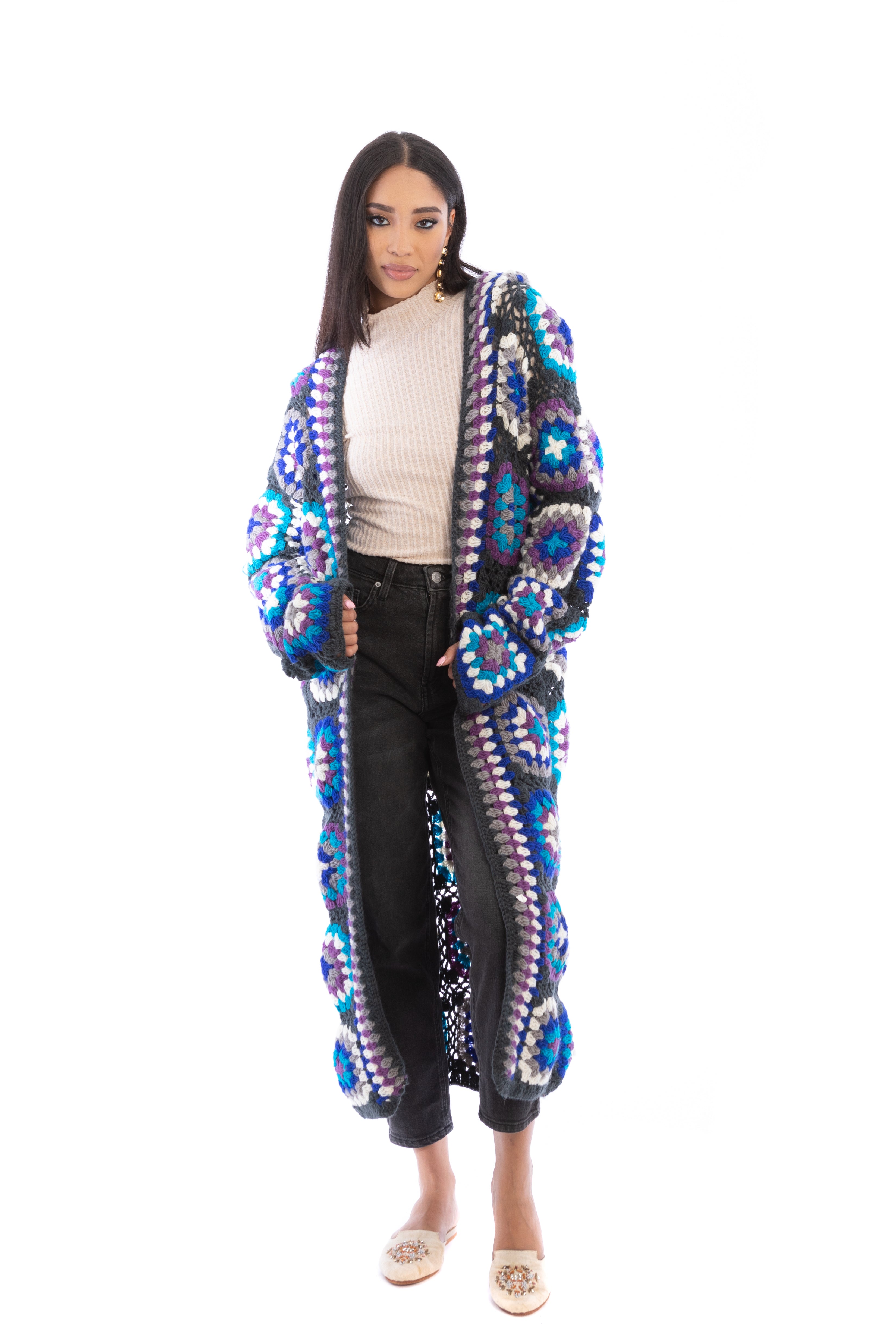 Crochet Wool Hooded Kimono Long Cardigan - Soft Chunky Knit Open Front Sweater for Women | Perfect for Fall, Winter, and Cozy Home Wear