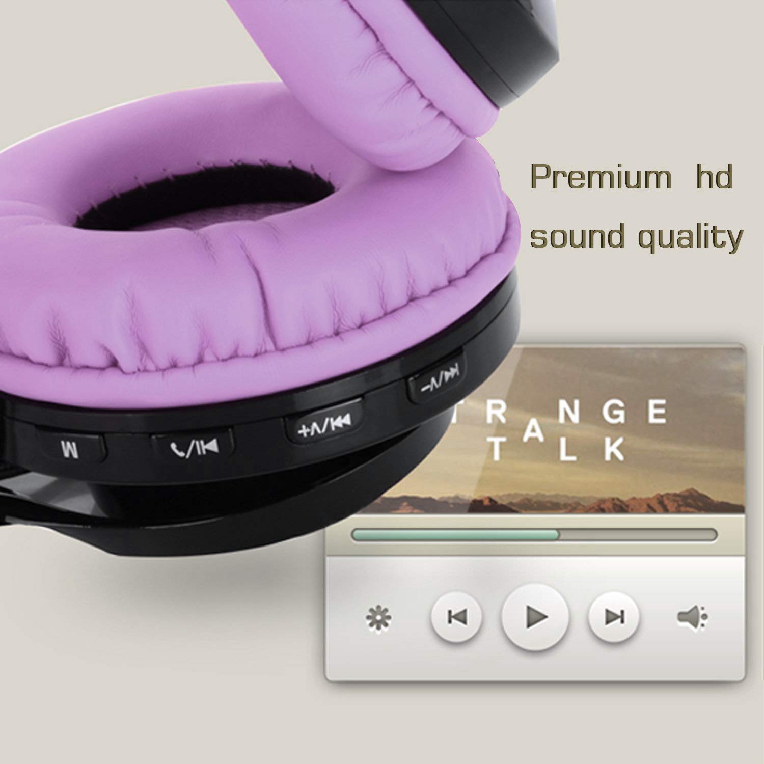 Riwbox AB005 Wireless Bluetooth 5.0 Headphones with Microphone, Foldable Over-Ear Headset with FM Radio, TF Card Slot & LED Light - Compatible with iPhone, Android & All Bluetooth Devices (Black & Purple) - Perfect for Gym, Travel & Office Use
