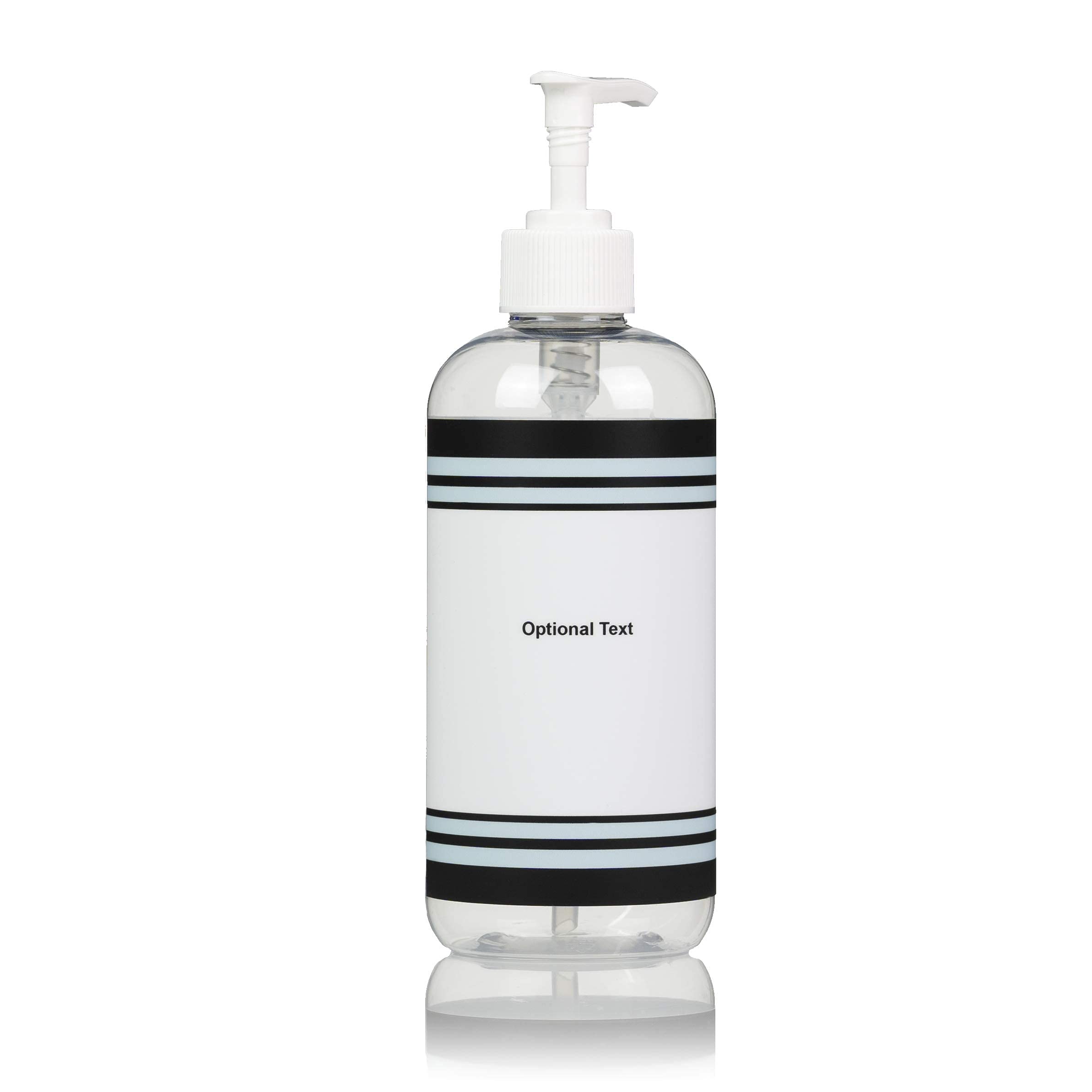 10-Pack Clear PET Plastic Refillable Pump Bottles with Minimalist Stripe Design - Waterproof Labels & White Pumps for Essential Oils, Lotions, and DIY Beauty Products - Travel & Home Use